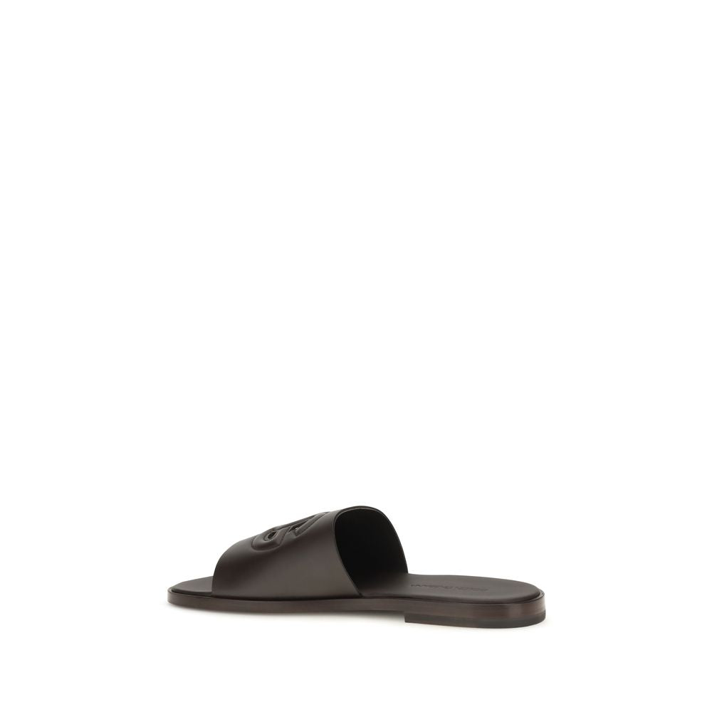 Dolce & Gabbana Brown Leather Flat Sandals