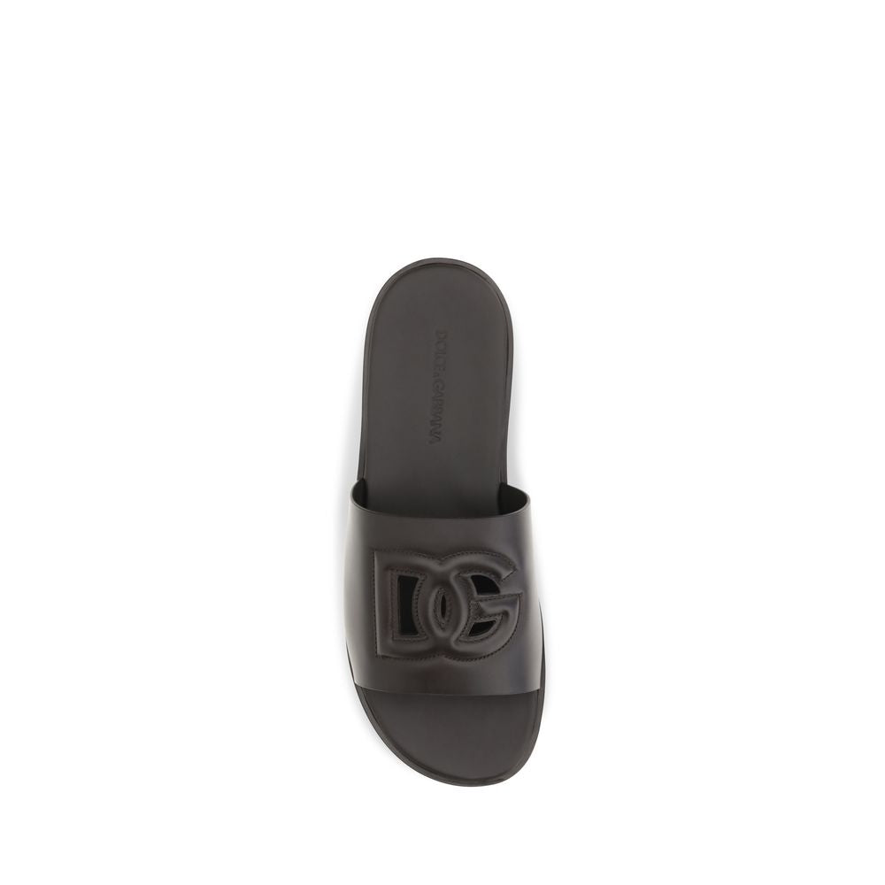 Dolce & Gabbana Brown Leather Flat Sandals