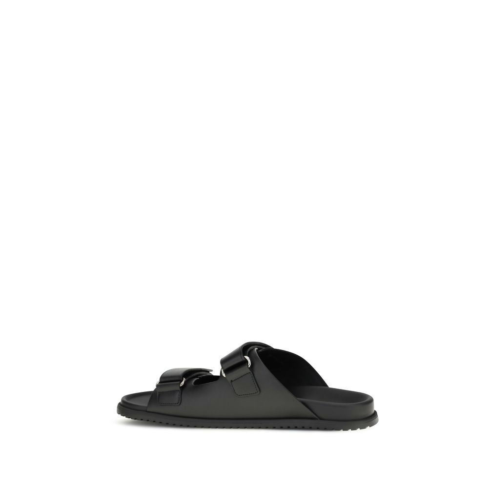Dolce & Gabbana Black Leather Flat Sandals