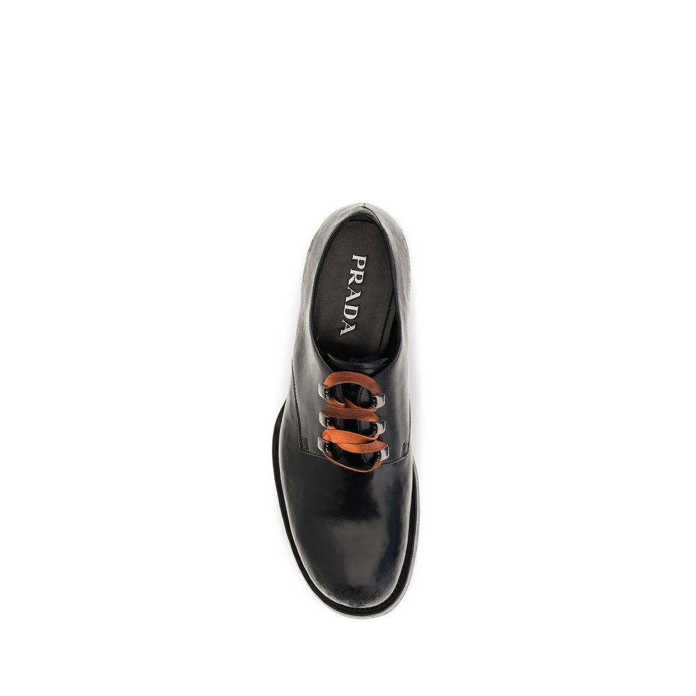 Prada Black Leather Oxfords And Derbies