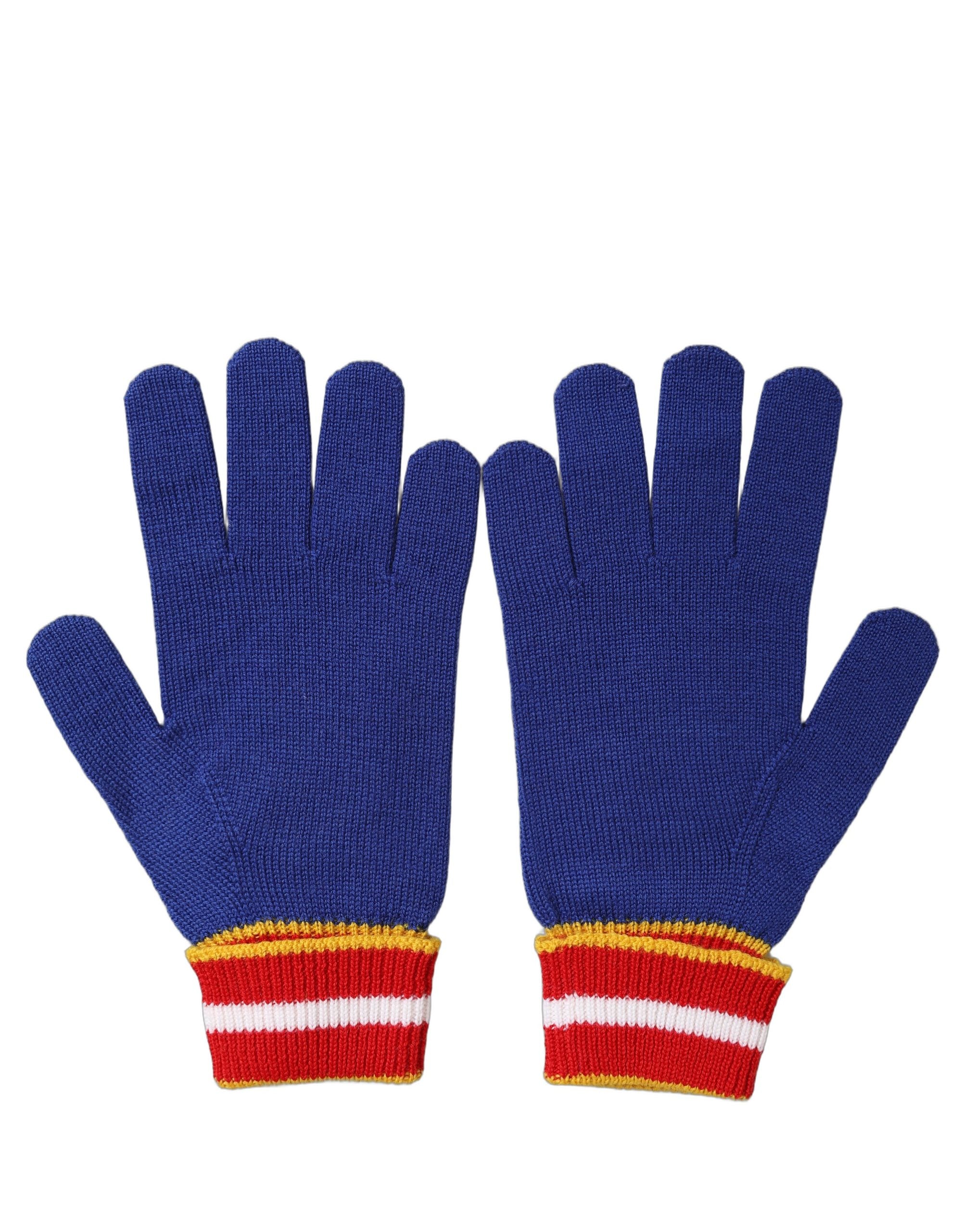 Dolce & Gabbana Blue Striped Wool DG Logo Embroidered Gloves