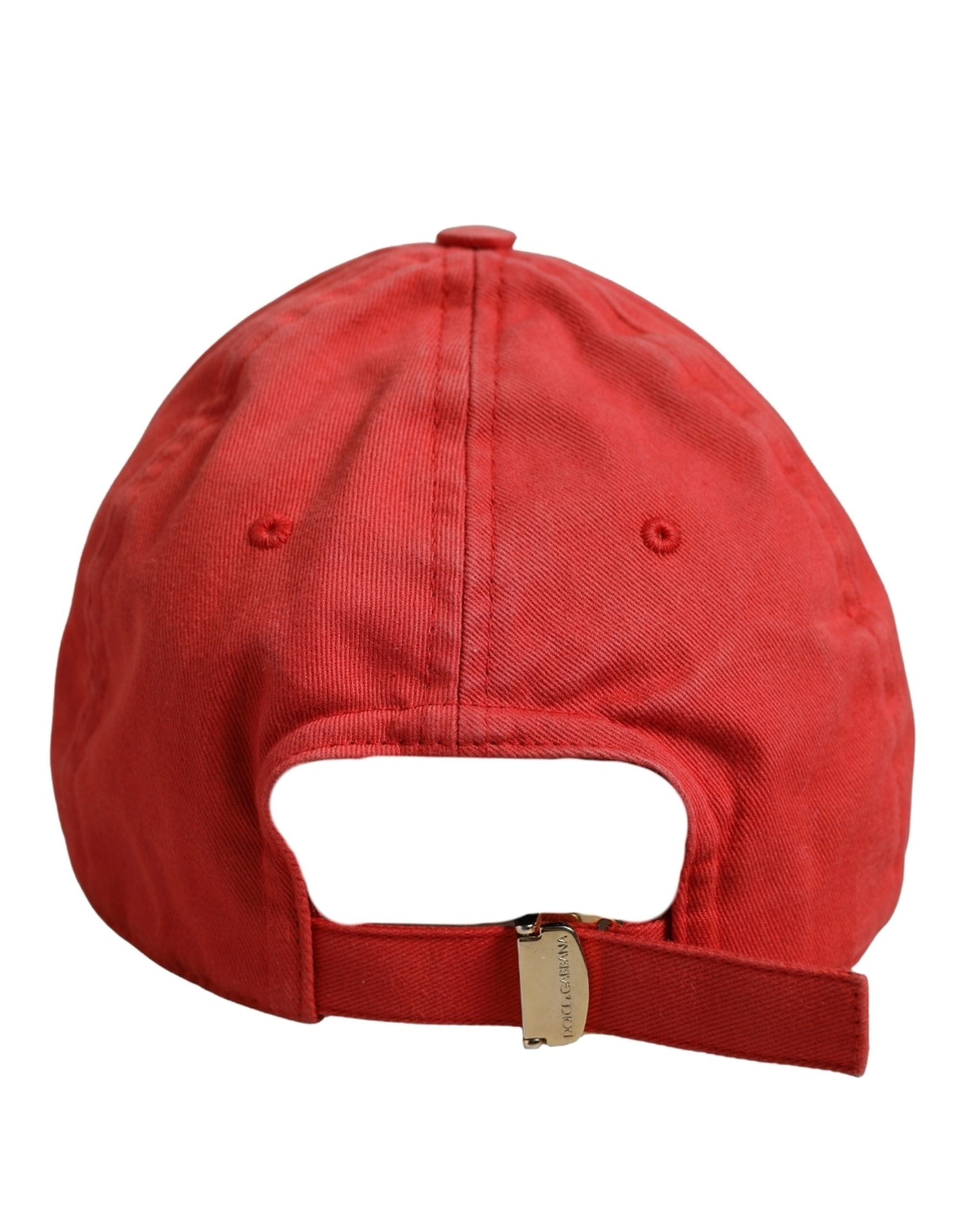Dolce & Gabbana Men Red Cotton DG Logo Plaque Baseball Cap Hat