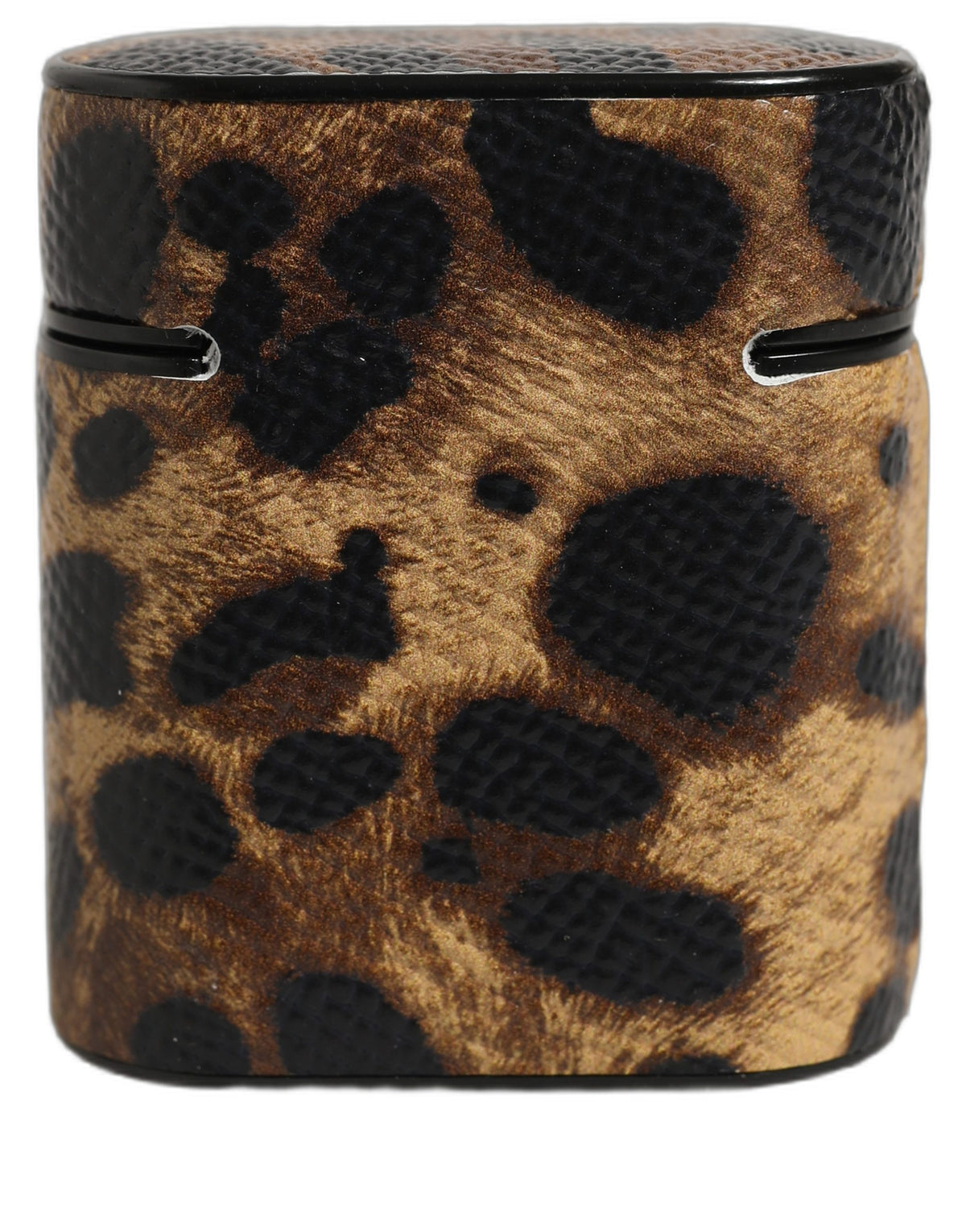 Dolce & Gabbana Brown Leopard Leather Metal Logo Plaque Airpods Case