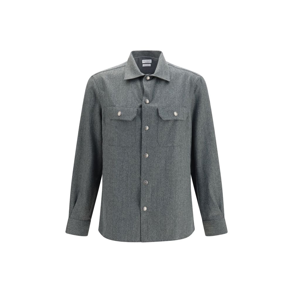 Brunello Cucinelli Gray Wool  Dress Shirt