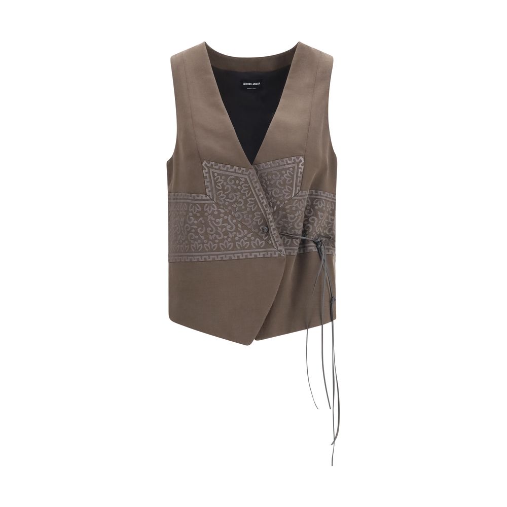 Giorgio Armani Brown Silk Sleeveless Jacket