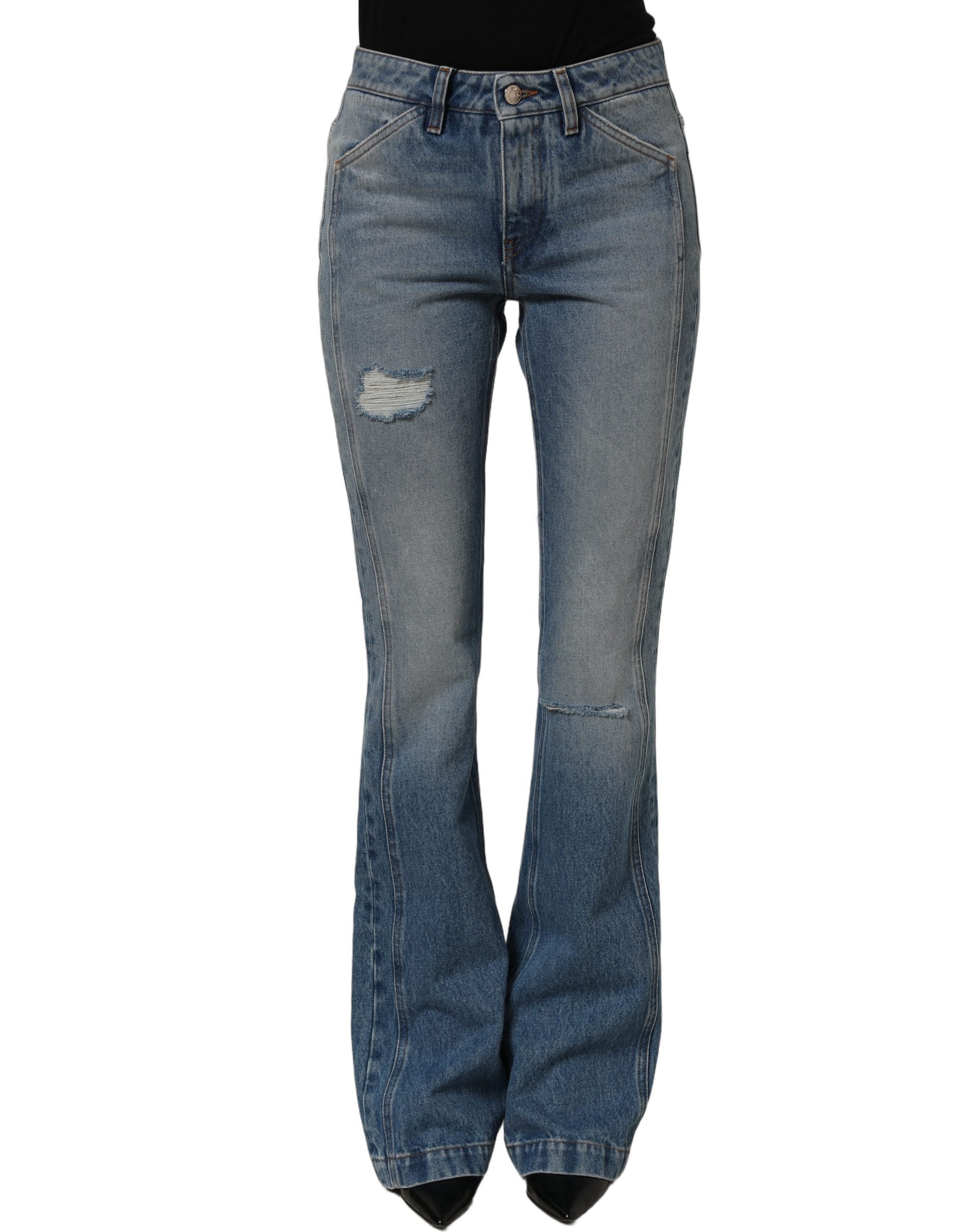 Dolce & Gabbana Blue Cotton Boot Cut Denim Trouser Jeans