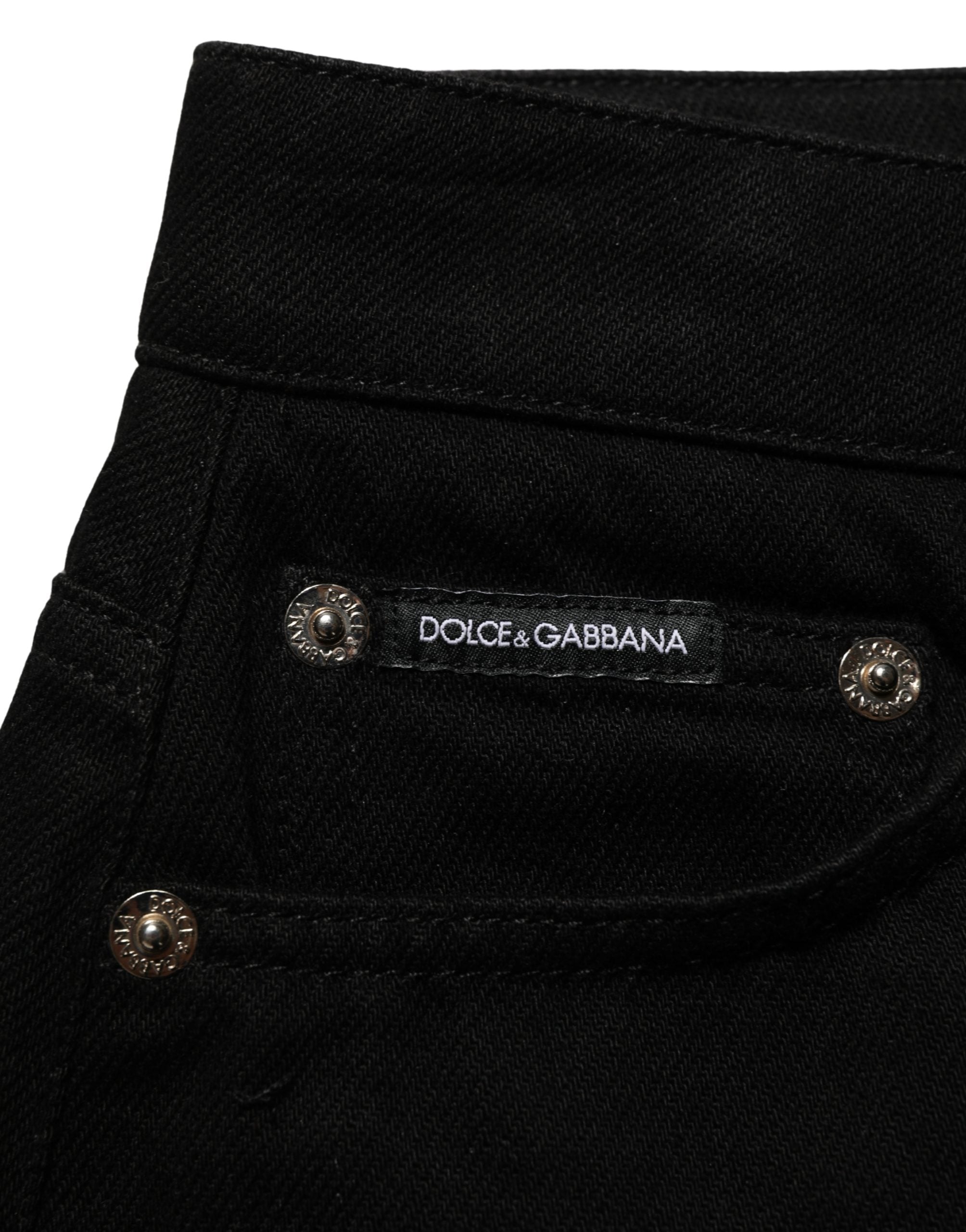 Dolce & Gabbana Dark Gray Cotton Mid Rise Denim Hot Pants Shorts