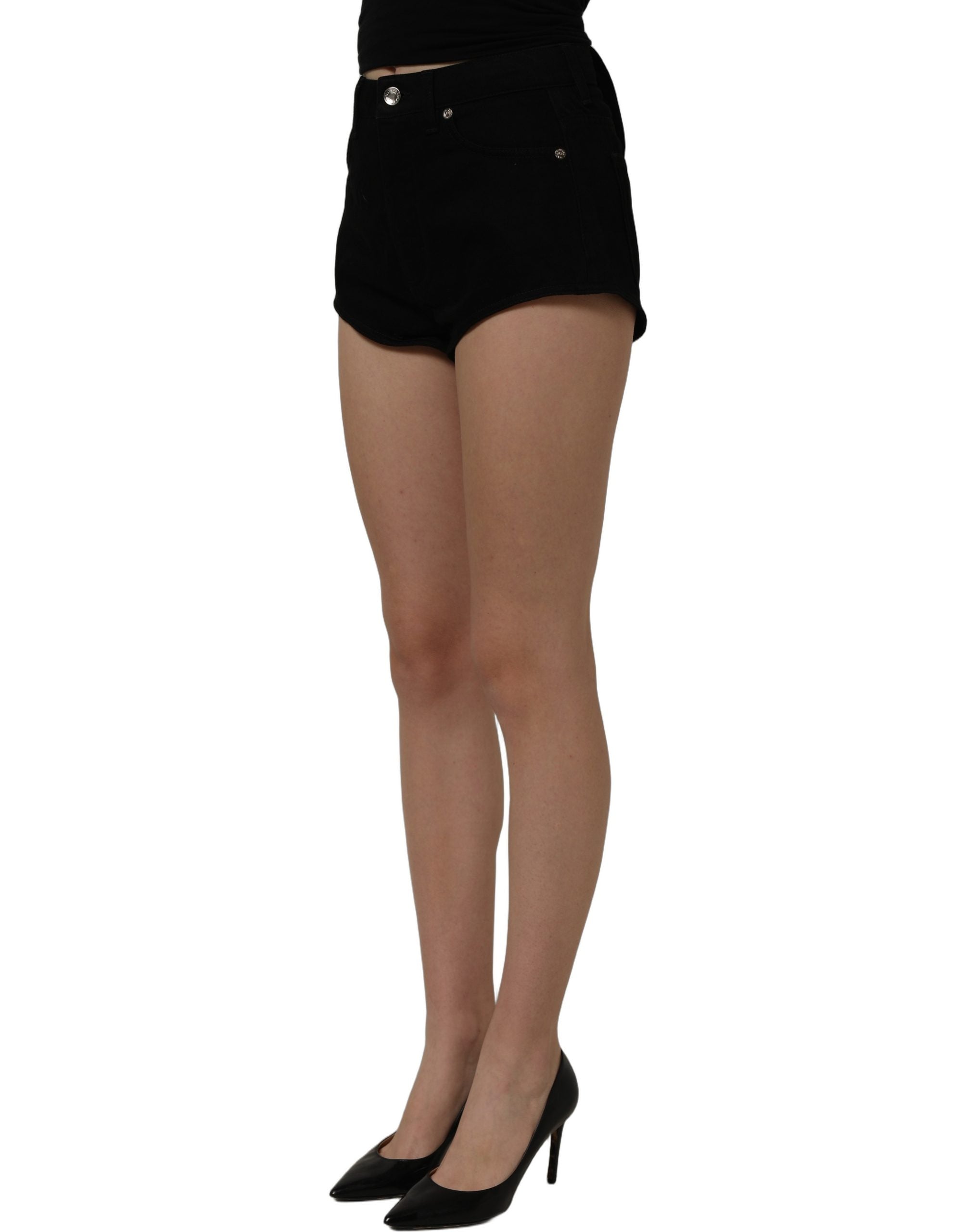 Dolce & Gabbana Dark Gray Cotton Mid Rise Denim Hot Pants Shorts