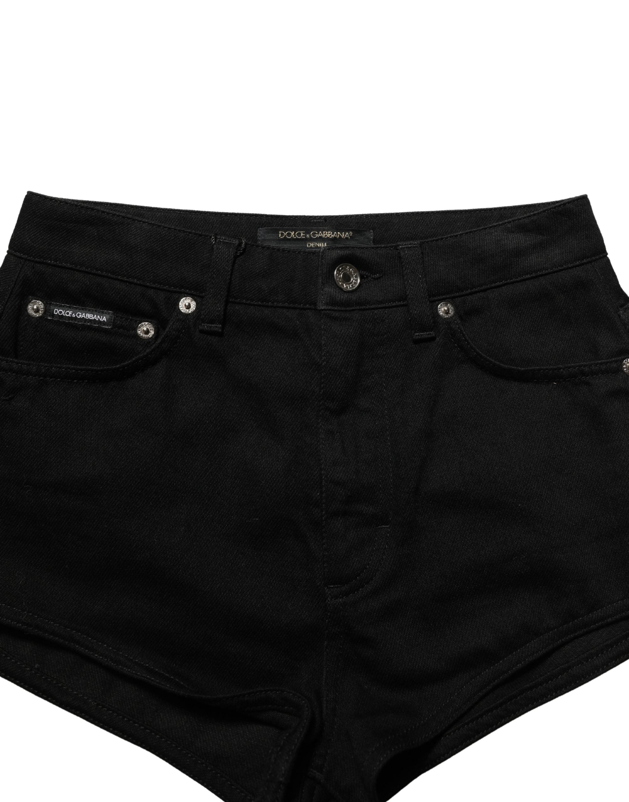 Dolce & Gabbana Dark Gray Cotton Mid Rise Denim Hot Pants Shorts
