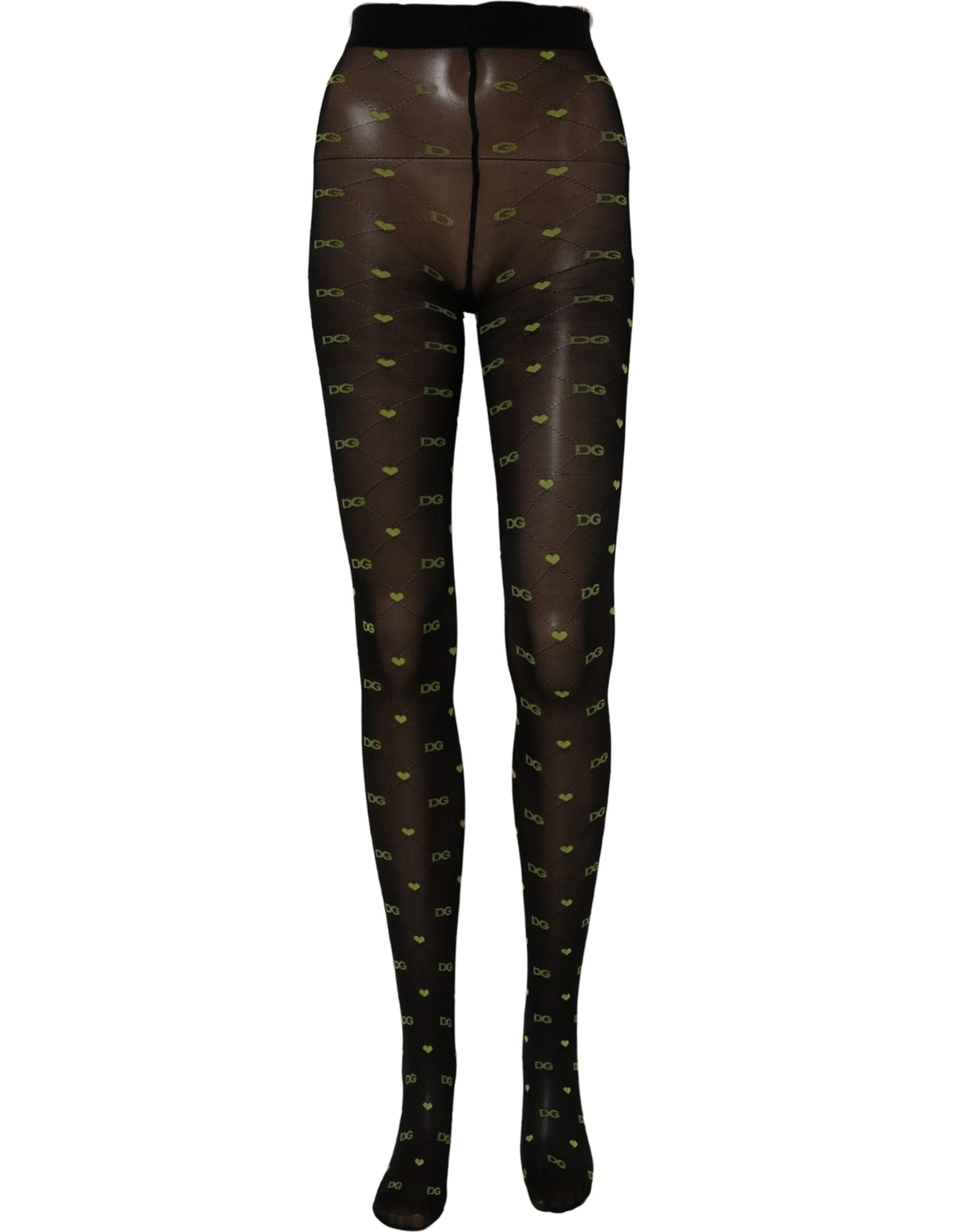 Dolce & Gabbana Black Green Nylon Logo Tights Stocking Pantyhose Socks