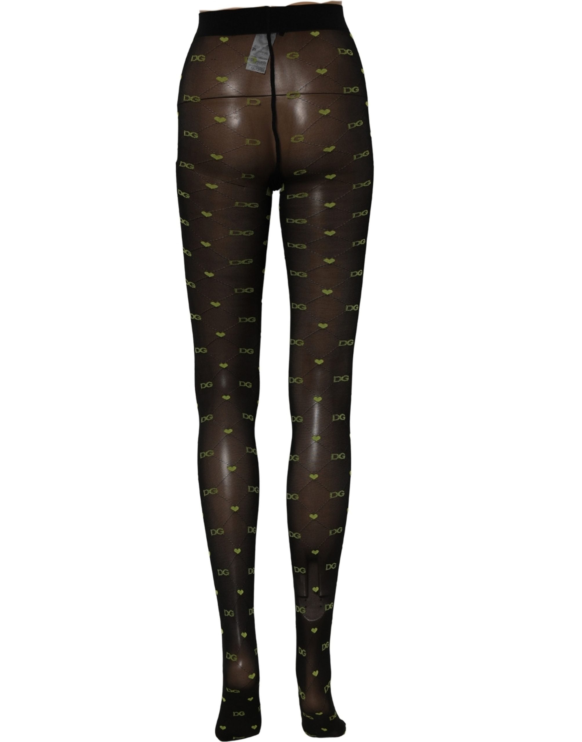 Dolce & Gabbana Black Green Nylon Logo Tights Stocking Pantyhose Socks