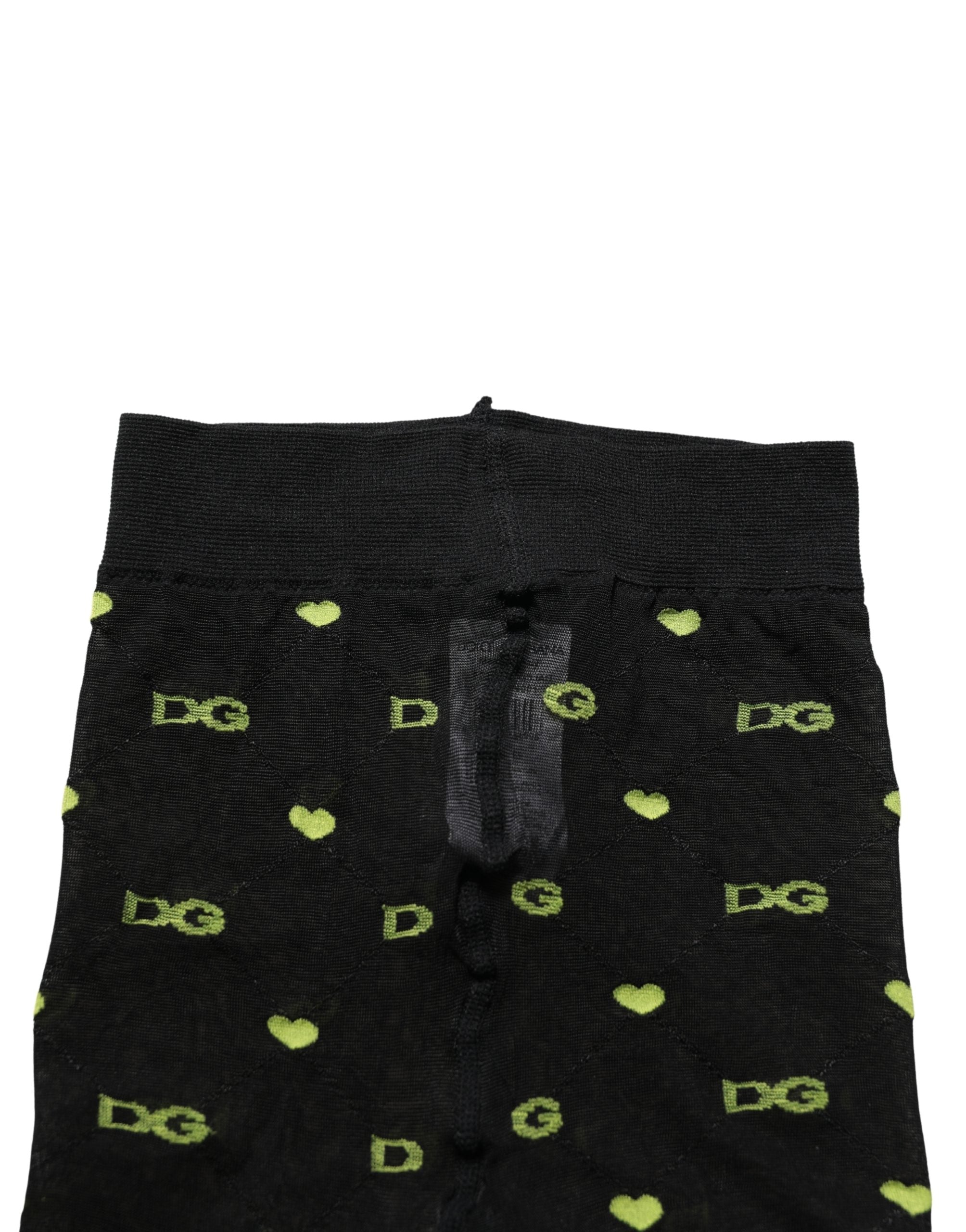 Dolce & Gabbana Black Green Nylon Logo Tights Stocking Pantyhose Socks