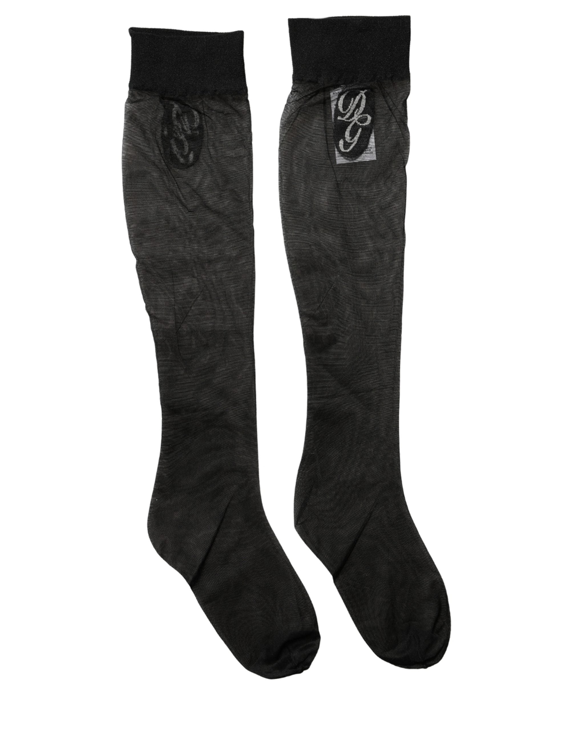 Dolce & Gabbana Black Nylon Mesh Sheer Long Accessory Socks