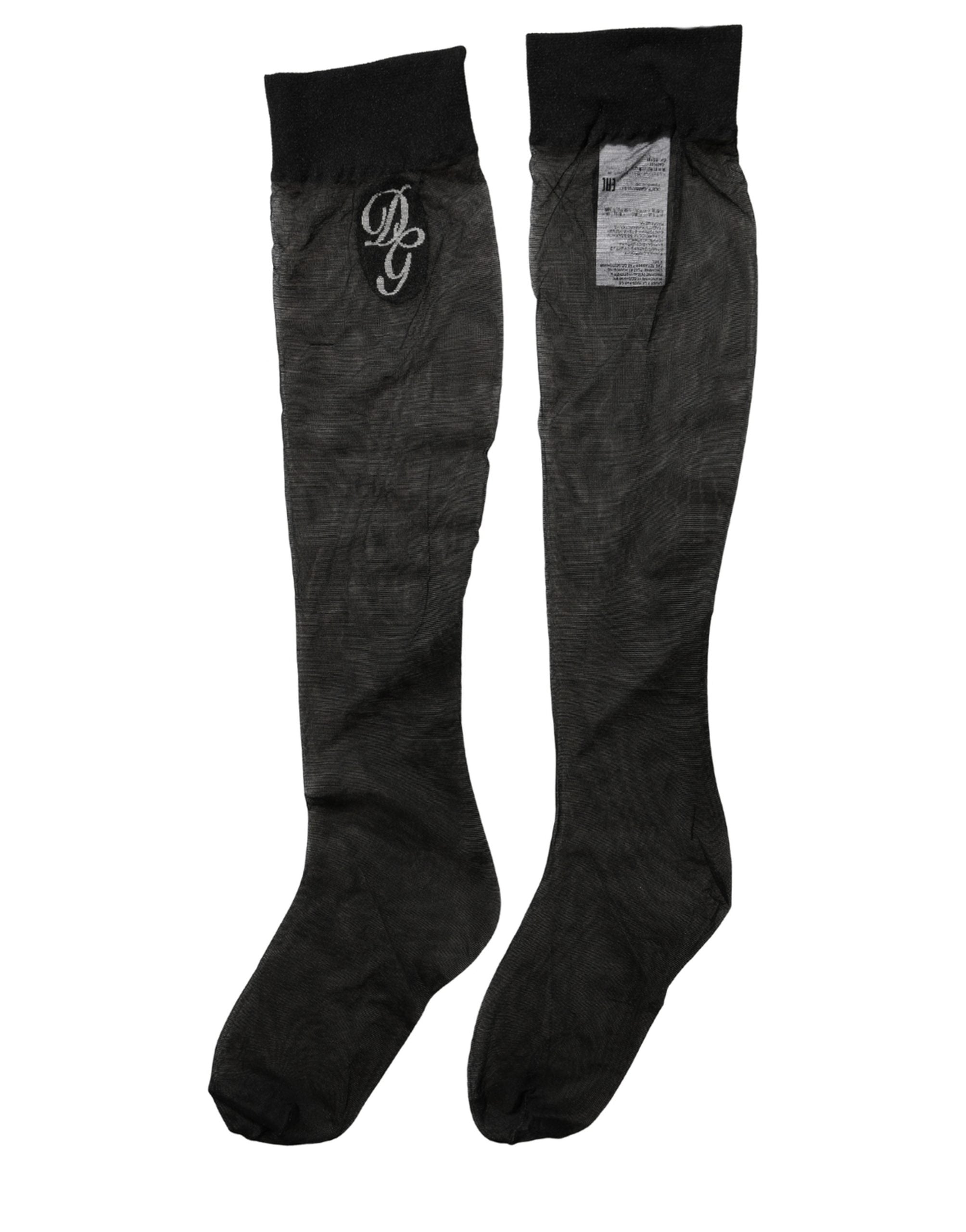 Dolce & Gabbana Black Nylon Mesh Sheer Long Accessory Socks