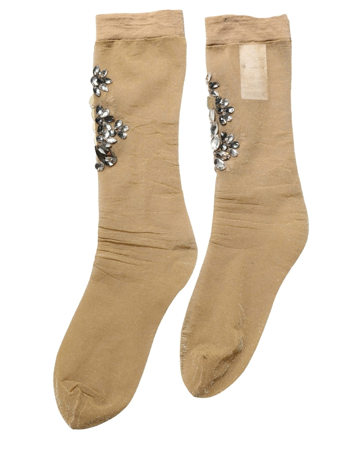 Dolce & Gabbana Brown Stretch Floral Clear Crystal Stockings Socks