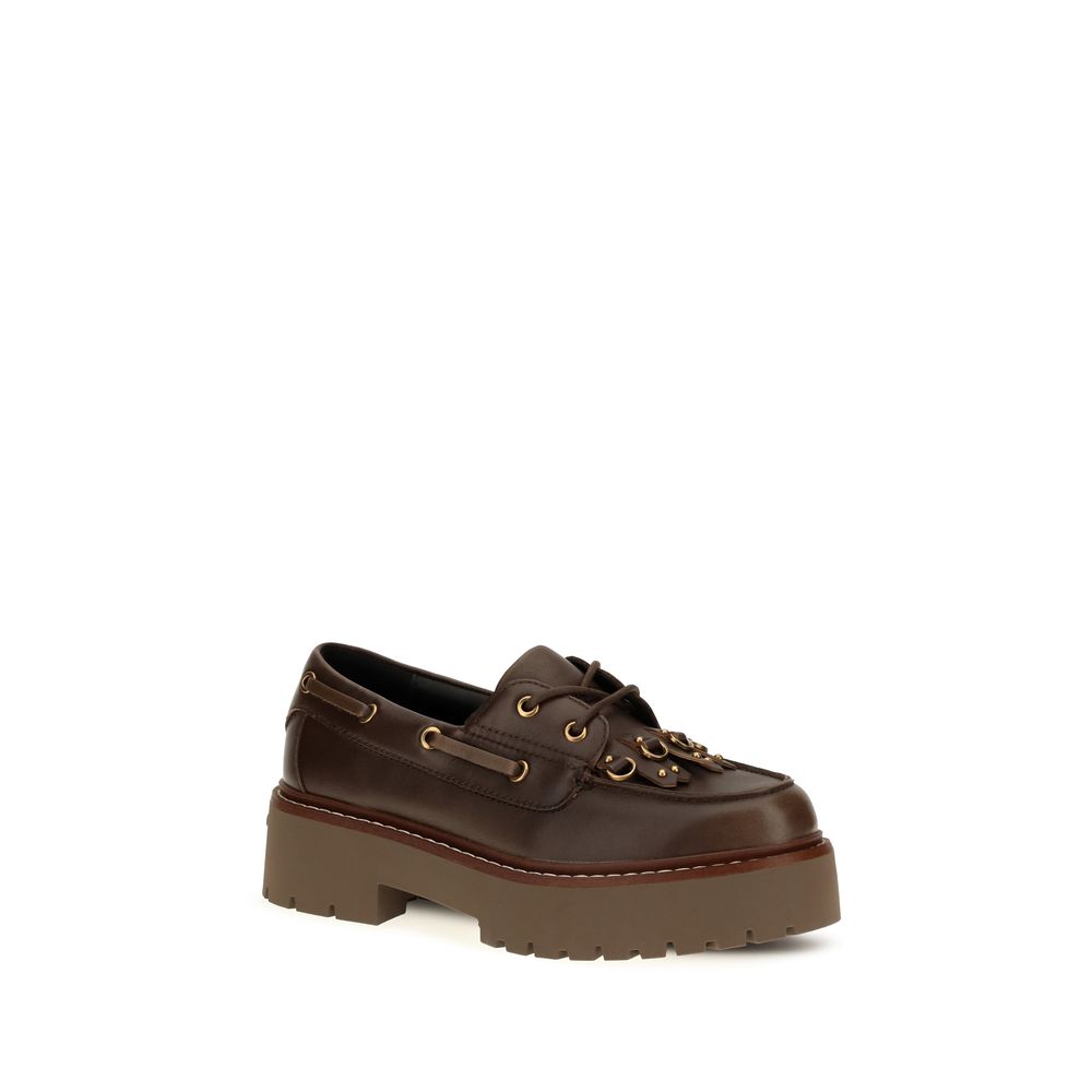 PINKO Brown Leather Platform Loafers