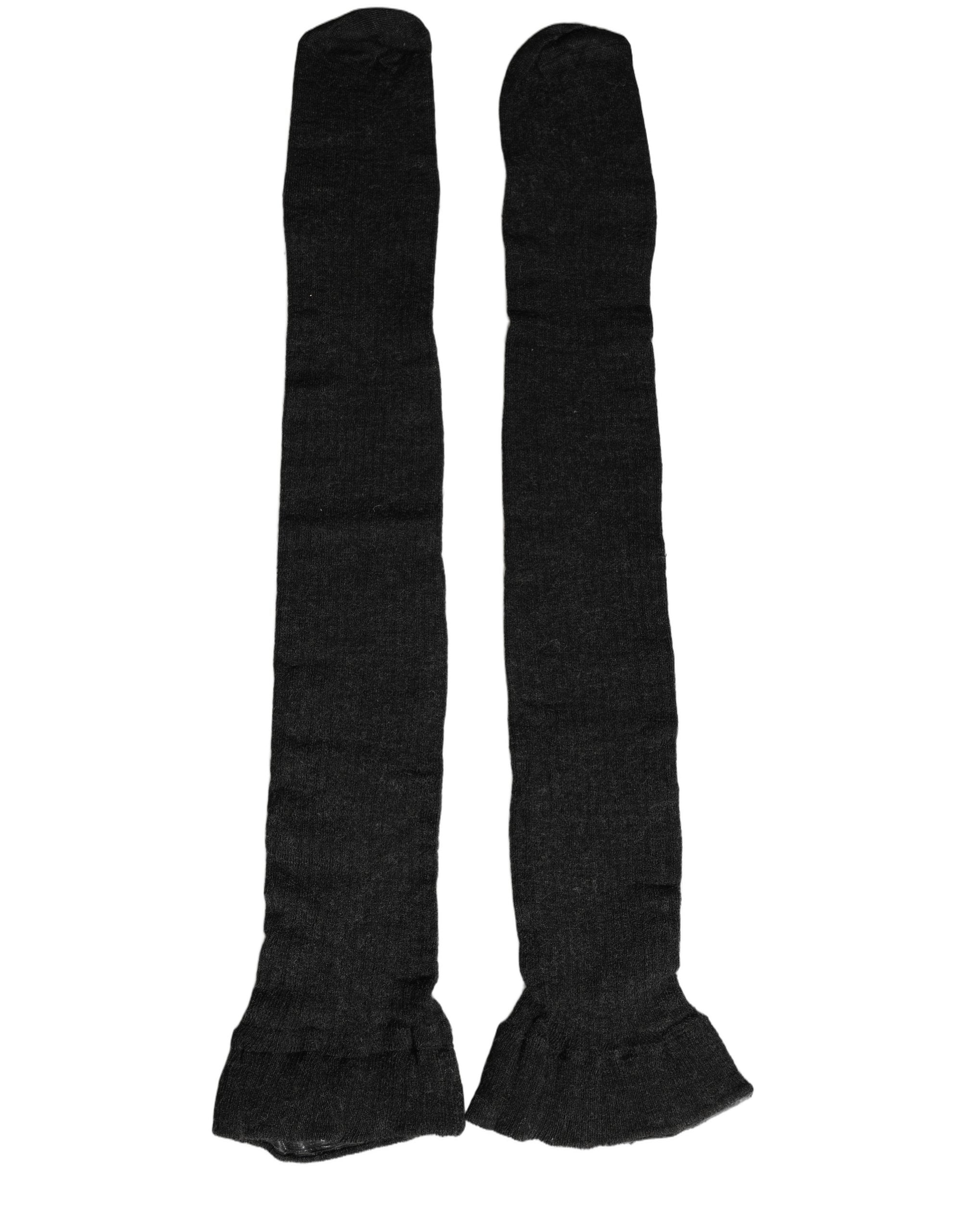Dolce & Gabbana Dark Gray Wool Over Calf Long Women Accessory Socks