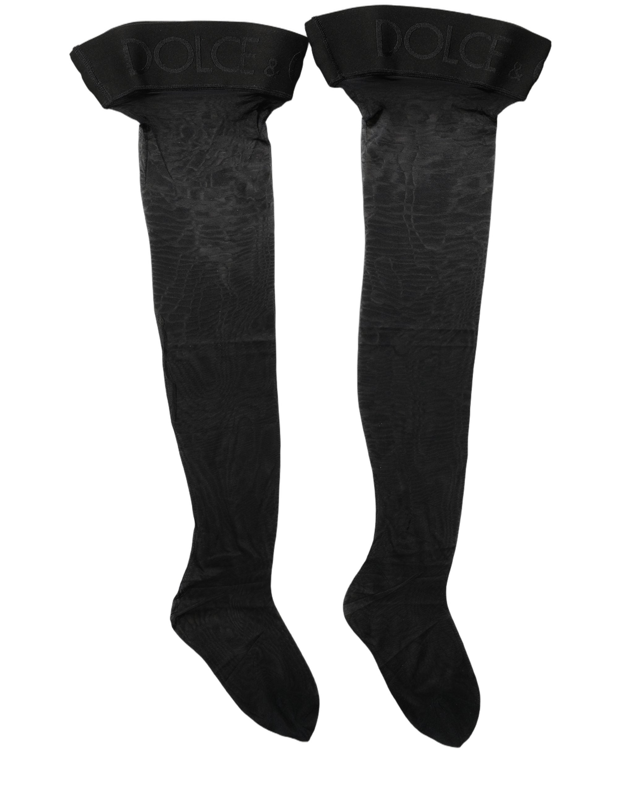 Dolce & Gabbana Black Nylon Logo Long Women Accessory Socks