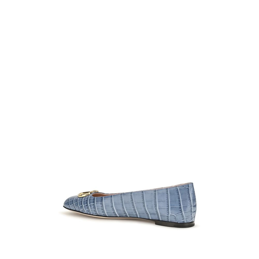 Valentino Garavani Blue Calf Leather Bos Taurus Ballet Flats