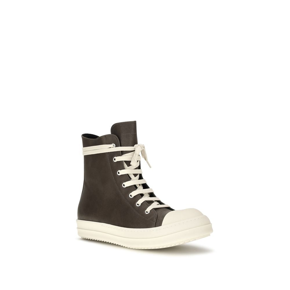 Rick Owens Brown Leather High Top Sneakers