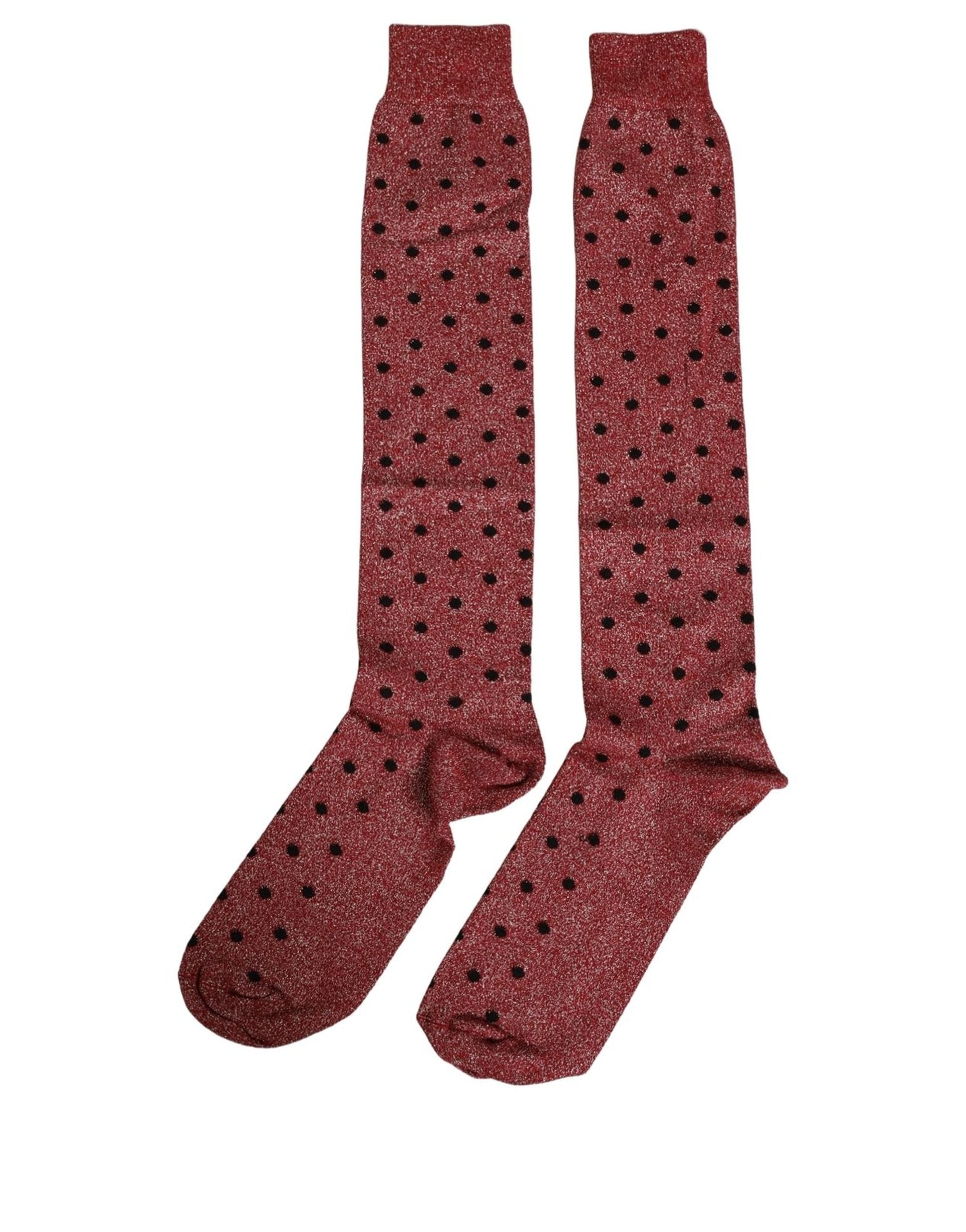 Dolce & Gabbana Maroon Polka Dot Over The Accessory Socks