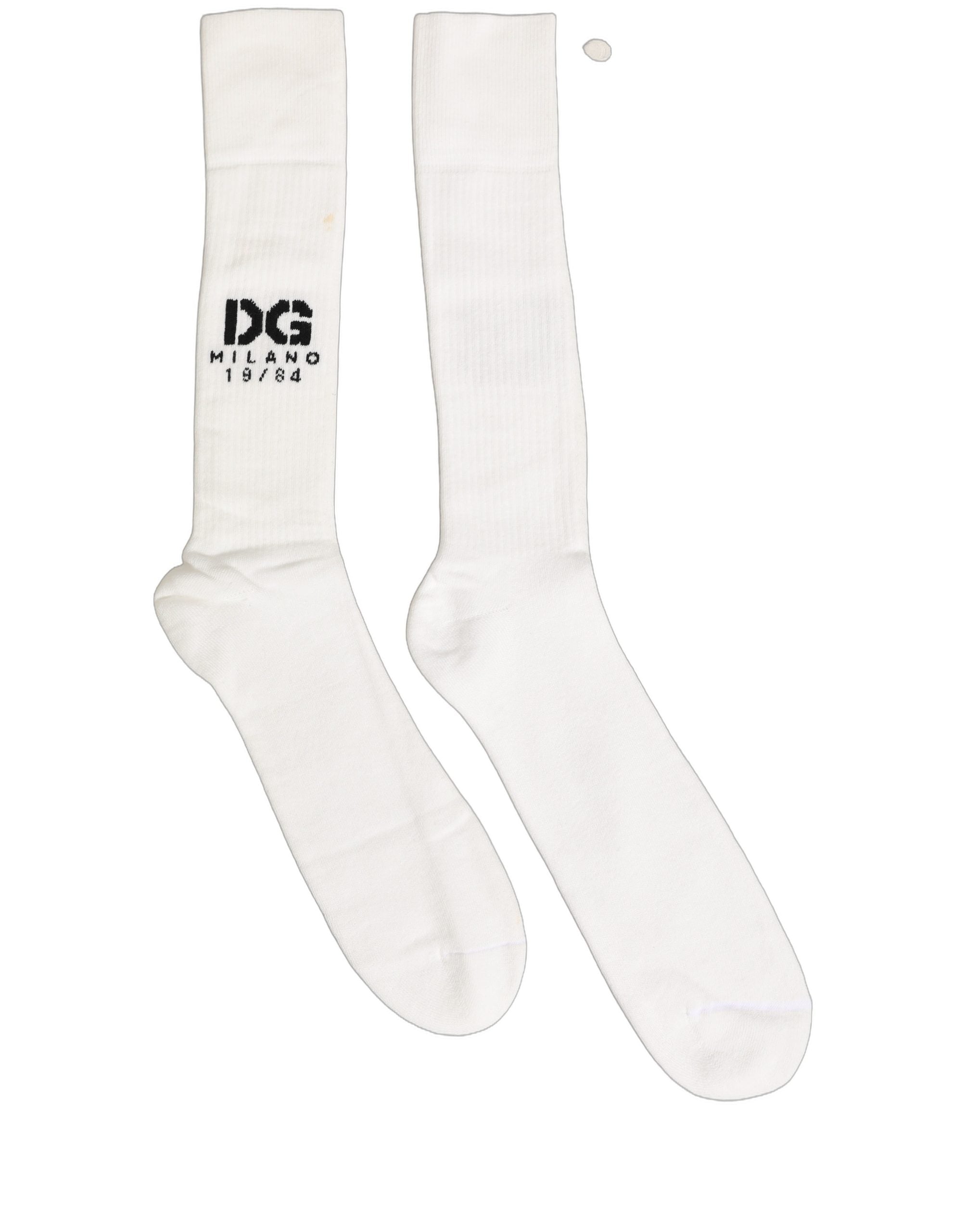 Dolce & Gabbana Men White Cotton Over The Accessory Socks