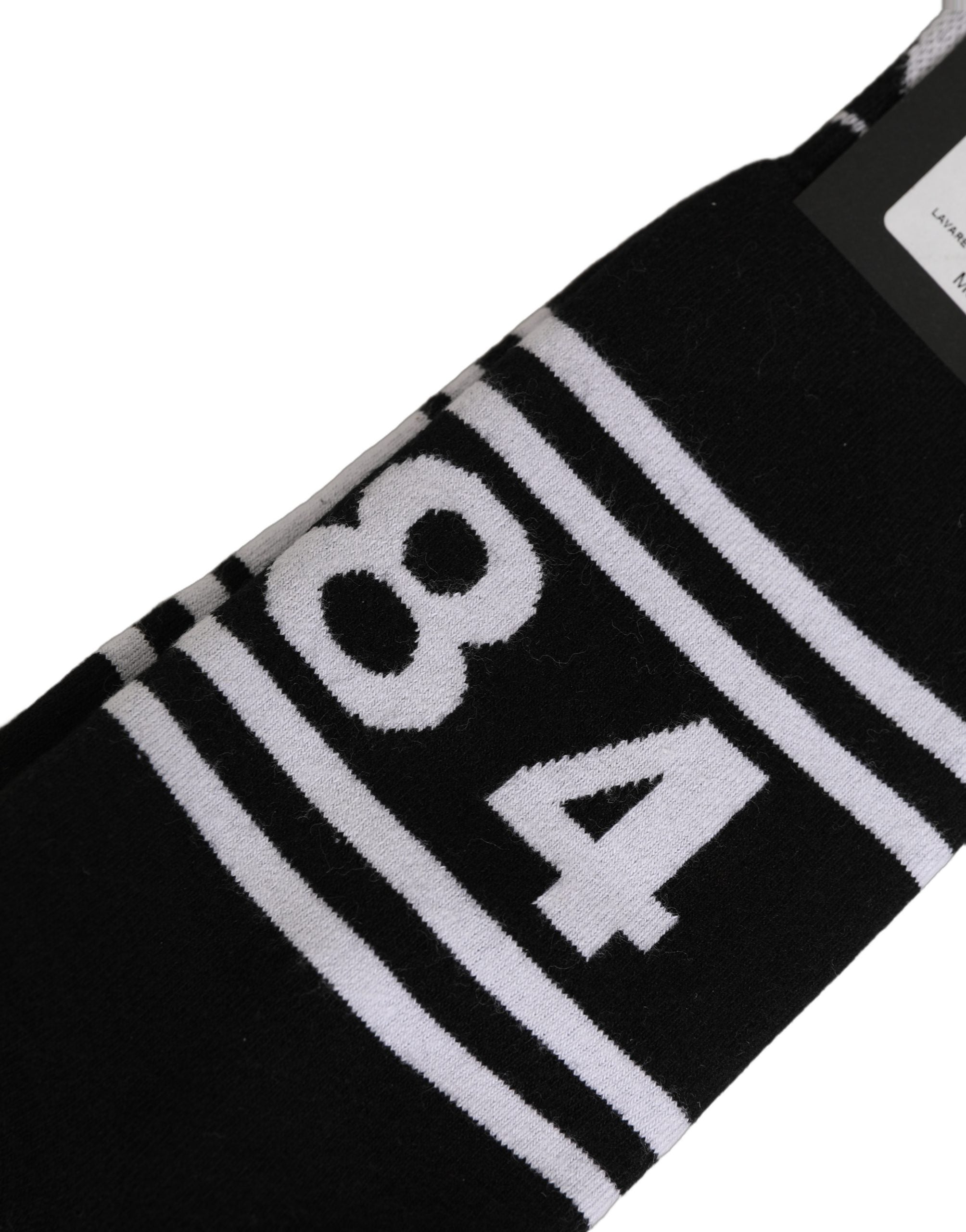 Dolce & Gabbana Black White Logo Stripes Mid Accessory Socks