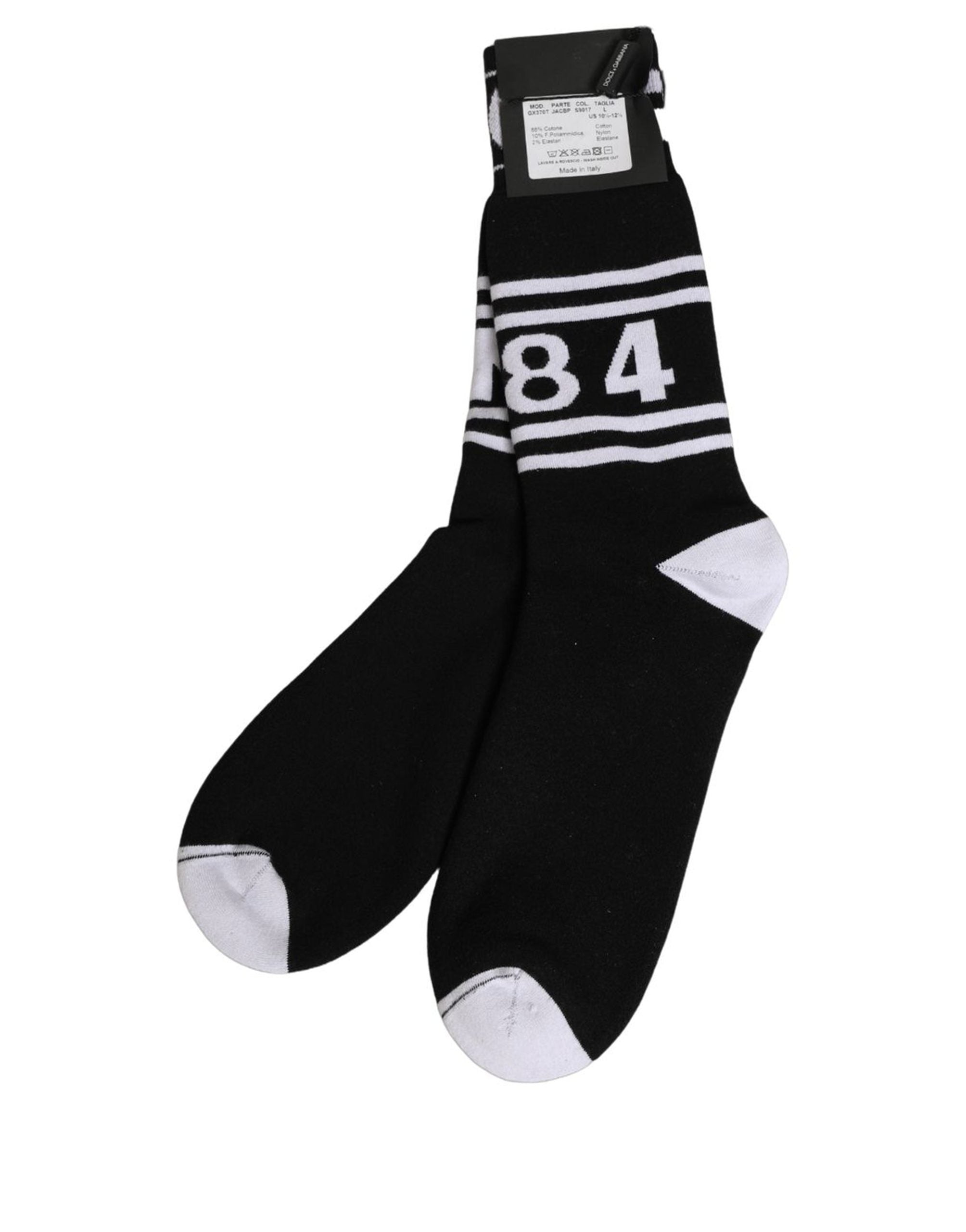 Dolce & Gabbana Black White Logo Stripes Mid Accessory Socks