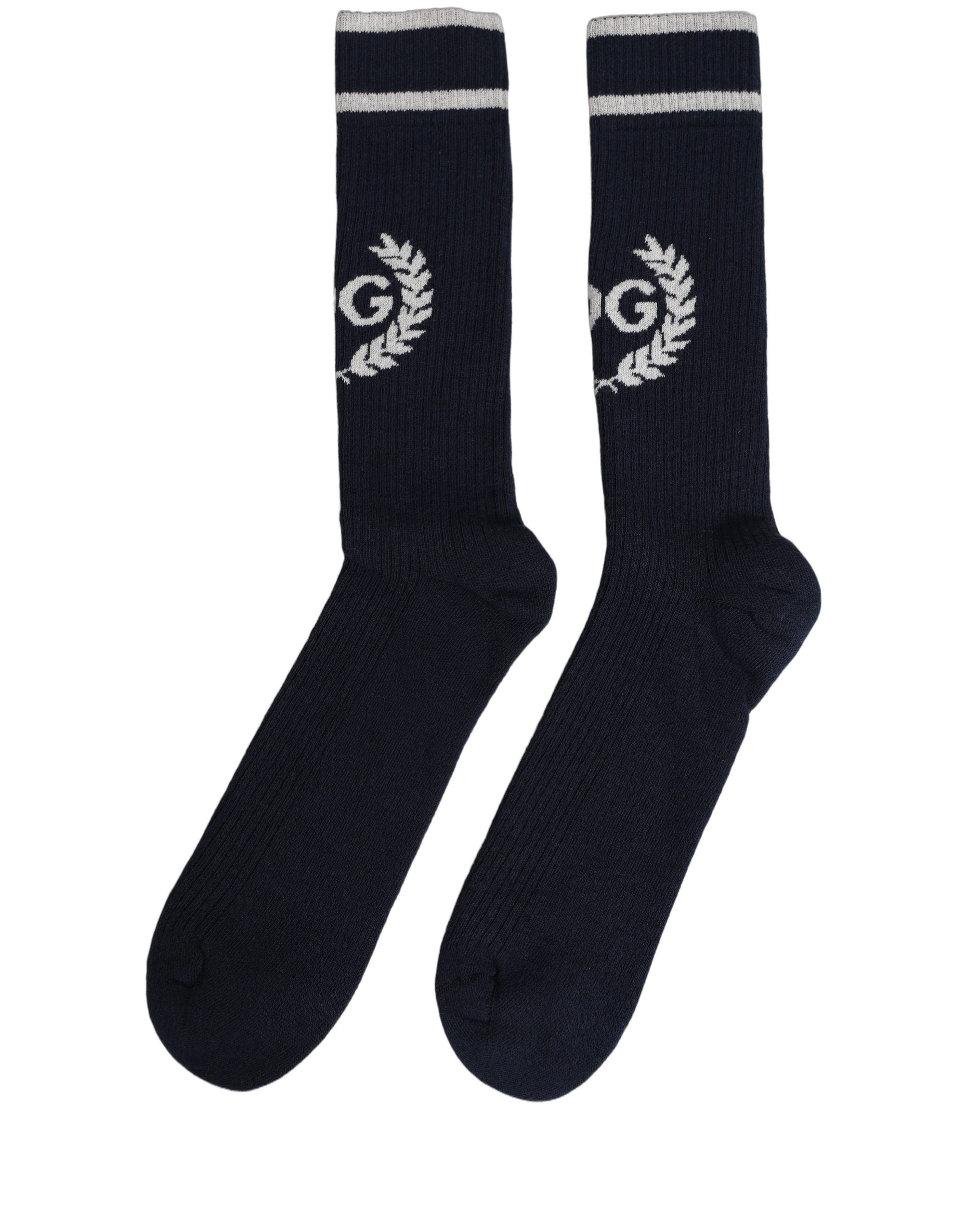 Dolce & Gabbana Men Navy Blue DG Logo Mid Calf Accessory Socks