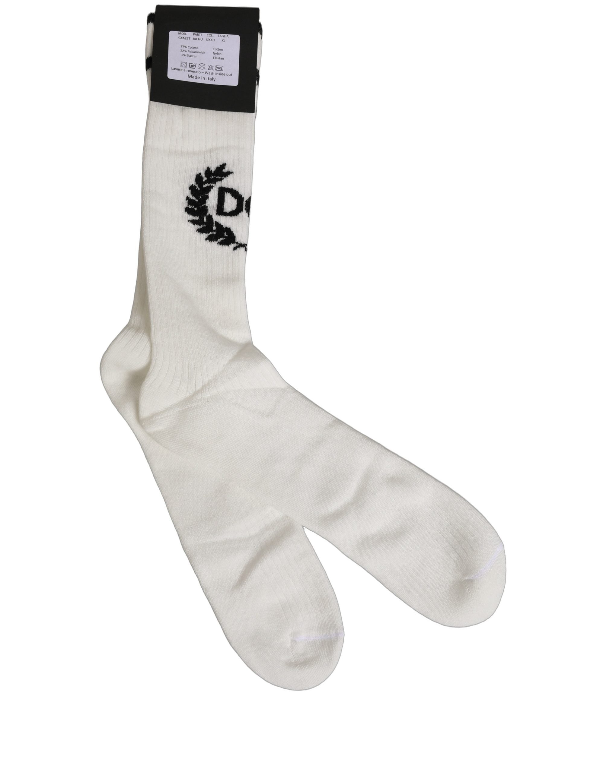 Dolce & Gabbana White Cotton DG Logo Mid Accessory Socks