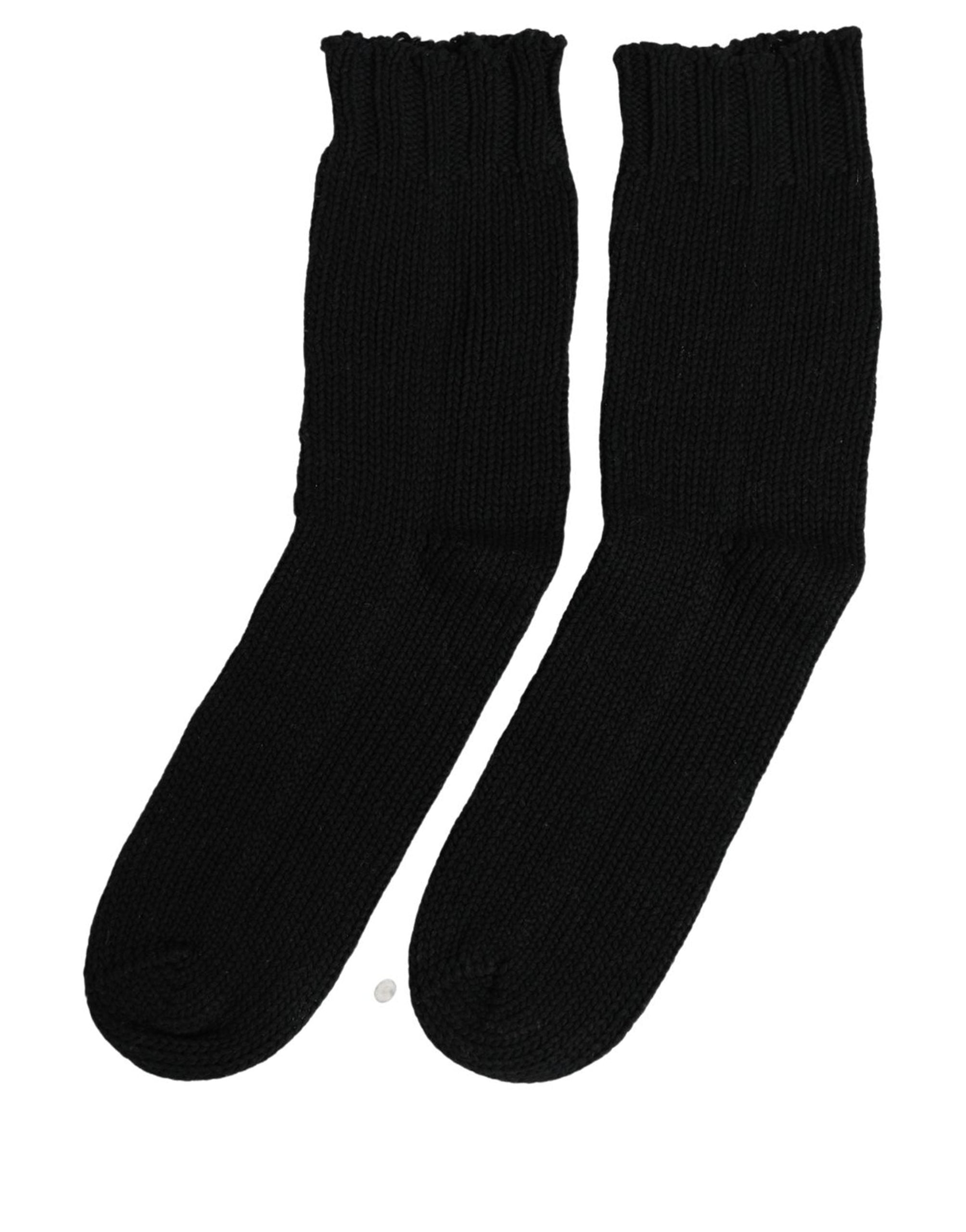 Dolce & Gabbana Men Dark Blue Cotton Ribbed Mid Accessory Socks
