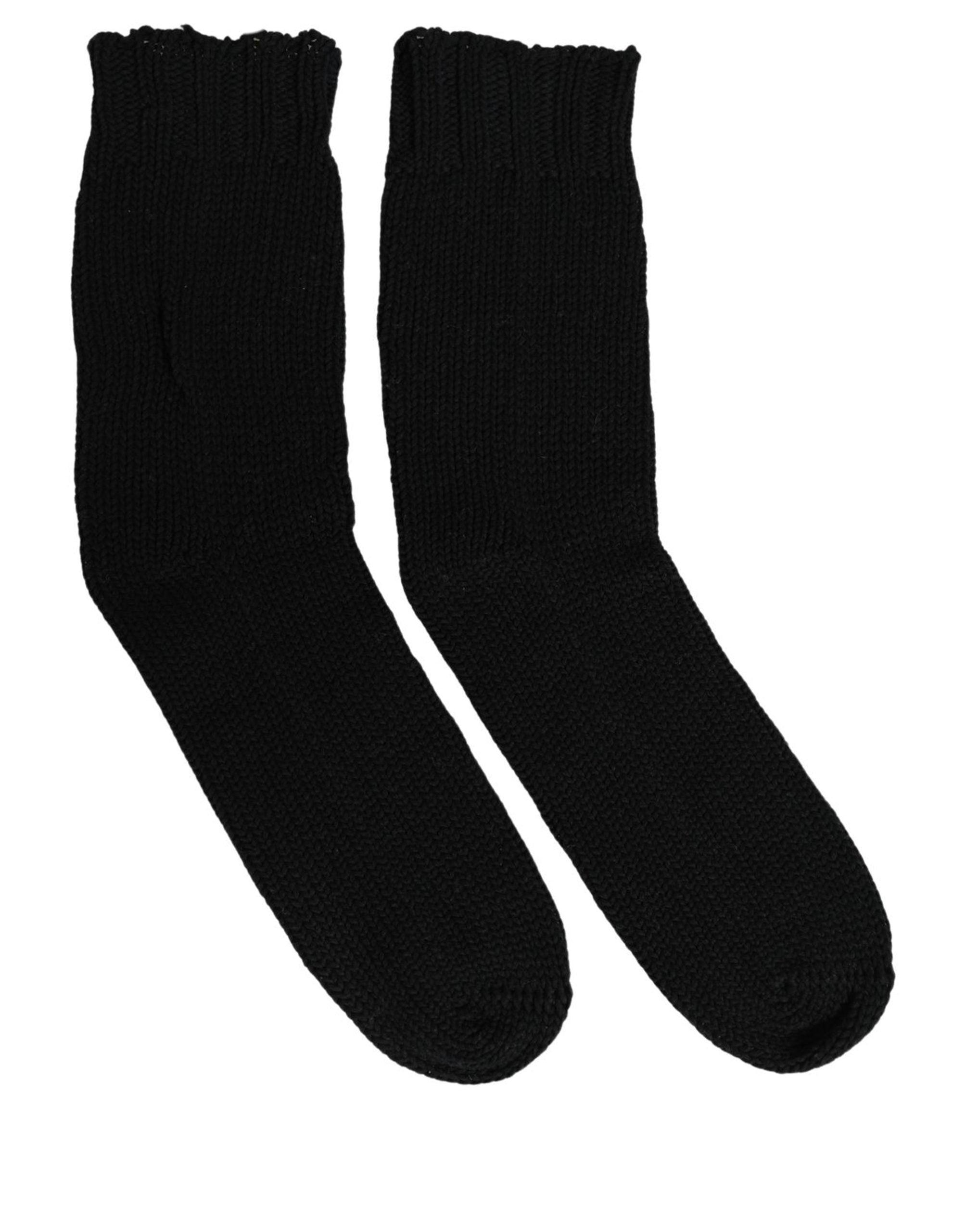 Dolce & Gabbana Men Dark Blue Cotton Ribbed Mid Accessory Socks