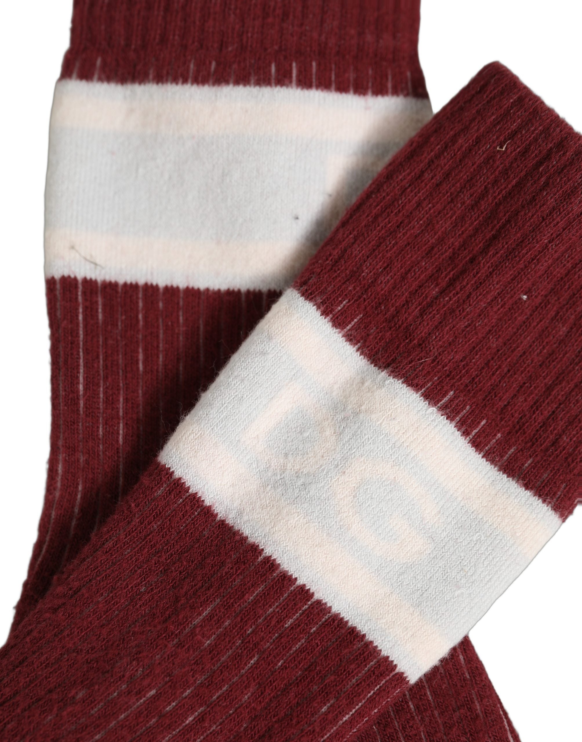 Dolce & Gabbana Burgundy White Stripes Cotton Mid Accessory Socks