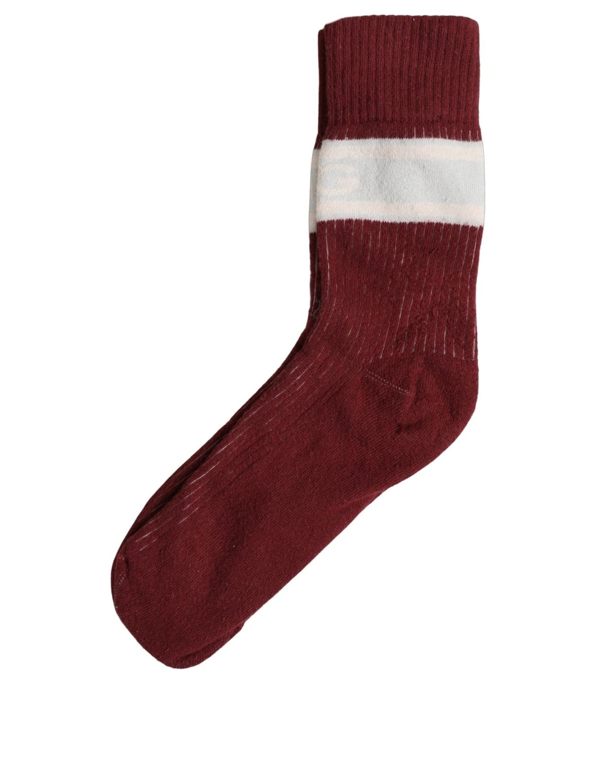 Dolce & Gabbana Burgundy White Stripes Cotton Mid Accessory Socks