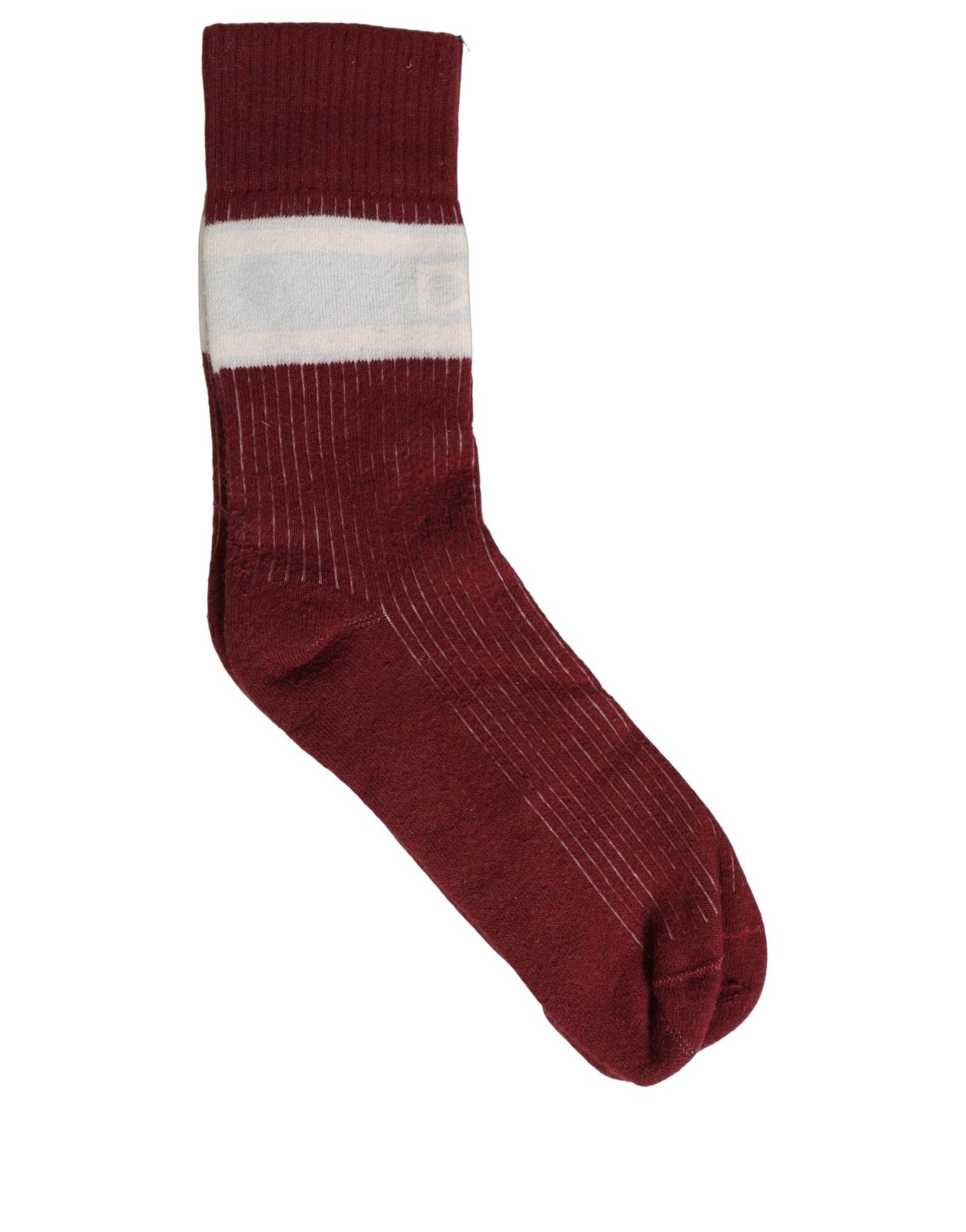 Dolce & Gabbana Burgundy White Stripes Cotton Mid Accessory Socks