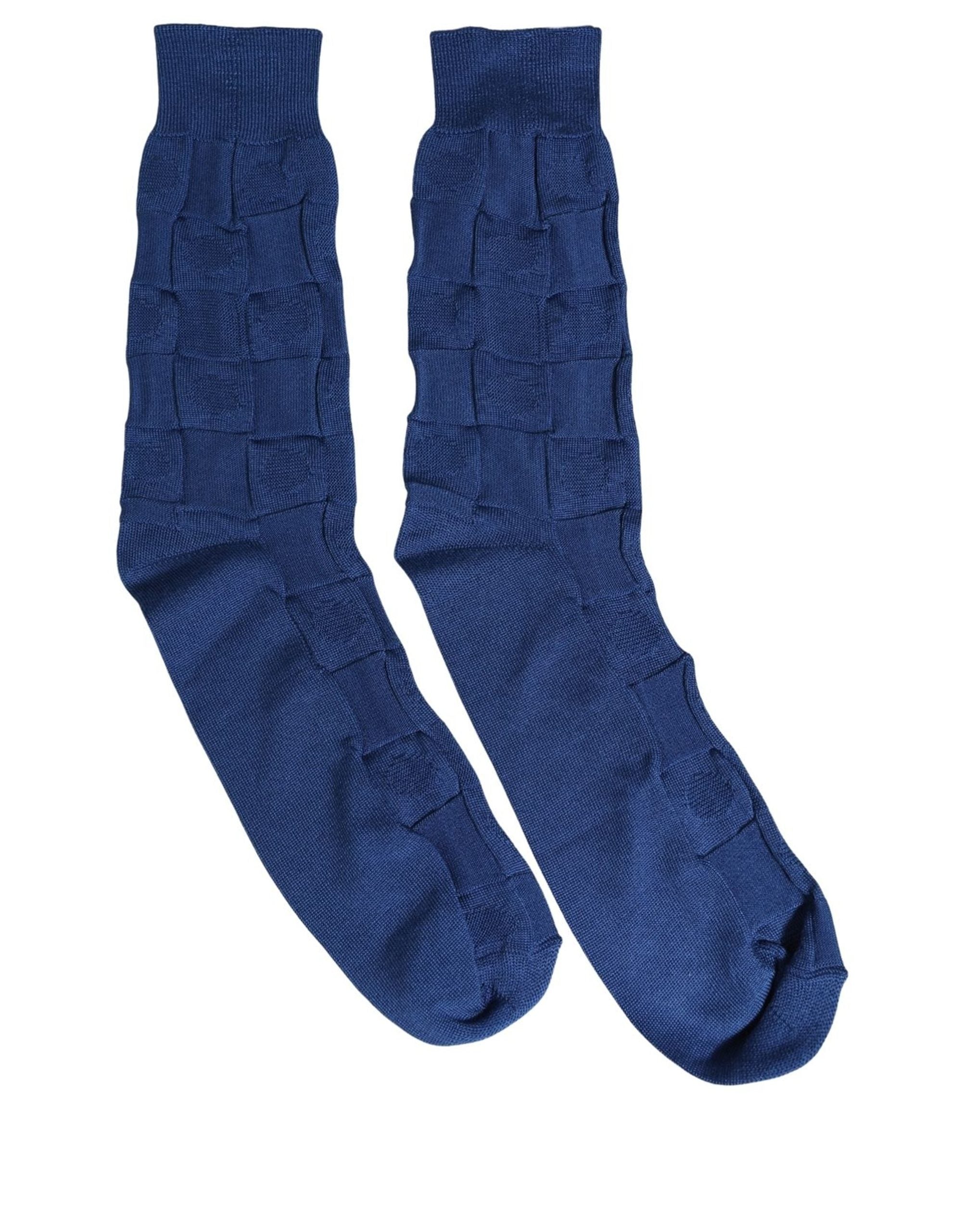 Dolce & Gabbana Royal Blue Checkered Silk Mid Accessory Socks