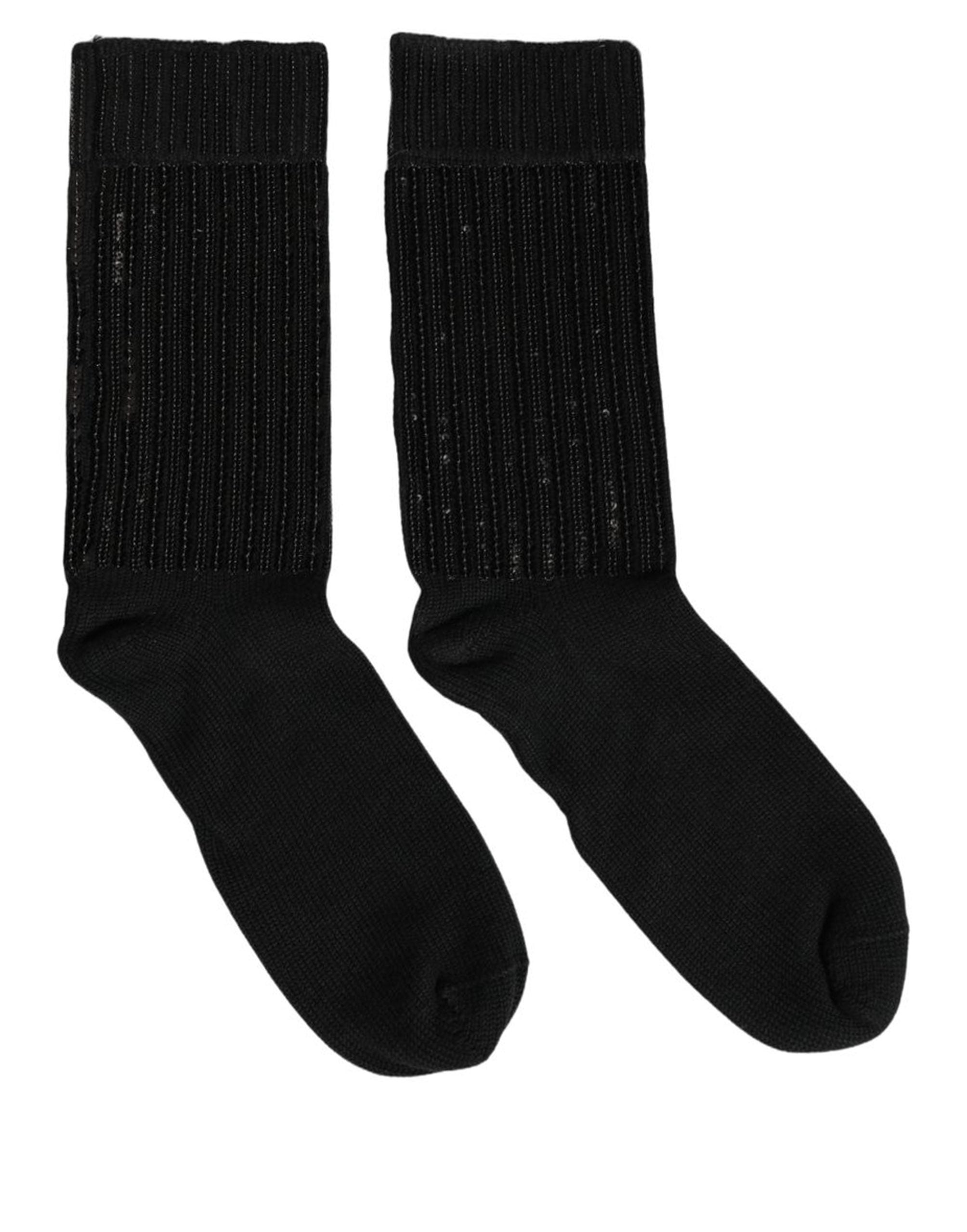 Dolce & Gabbana Black Sequin Cotton Knit Mid Accessory Socks