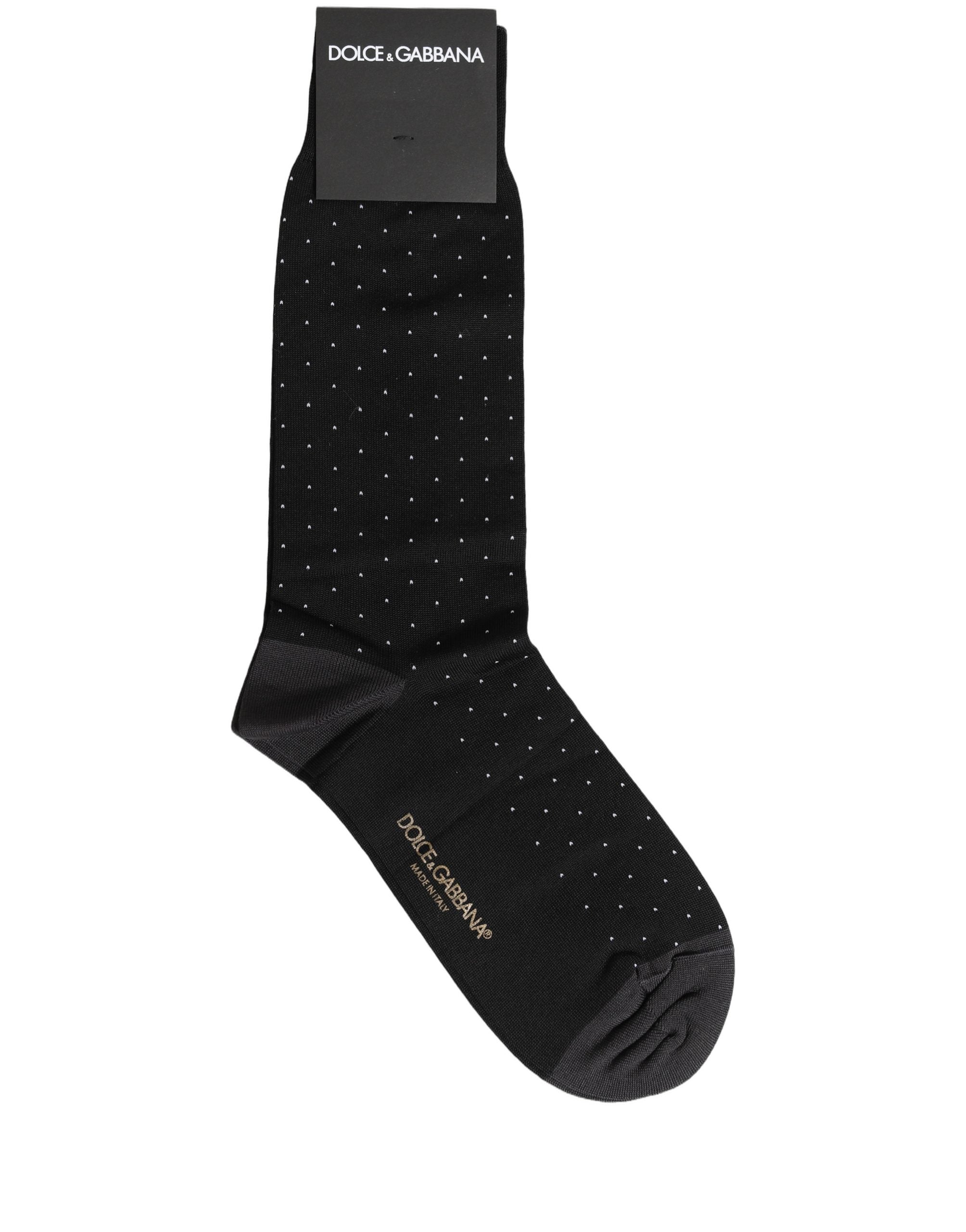 Dolce & Gabbana Men Black Cotton Polka Dot Mid Accessory Socks