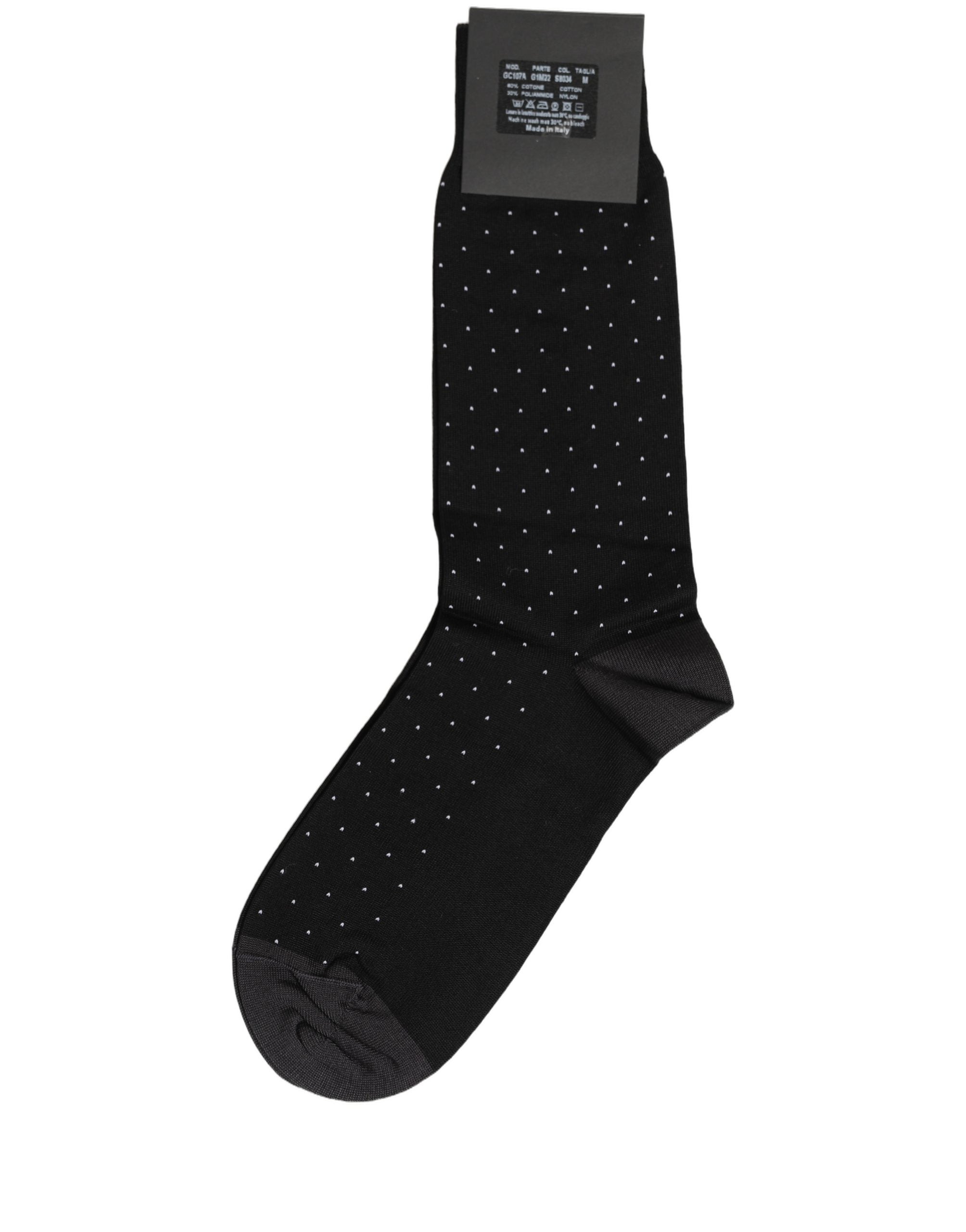 Dolce & Gabbana Men Black Cotton Polka Dot Mid Accessory Socks