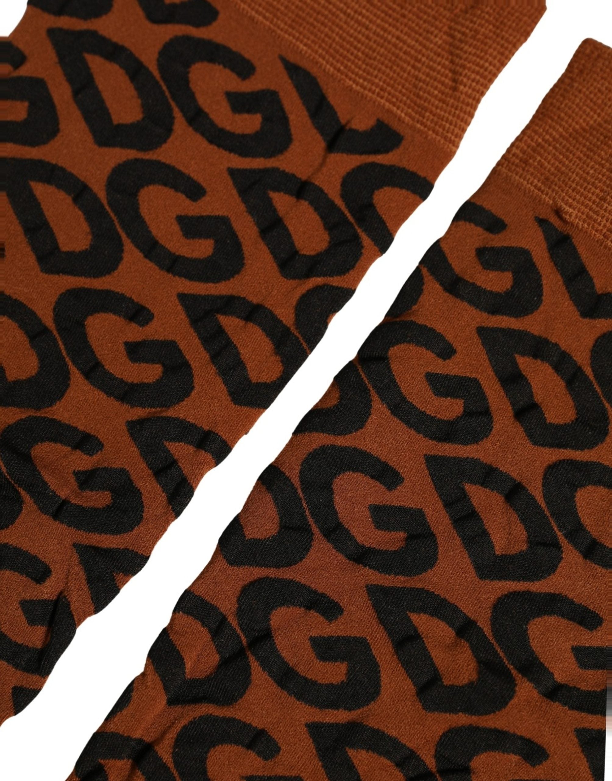 Dolce & Gabbana Brown Black Nylon DG Logo Mid Accessory Socks