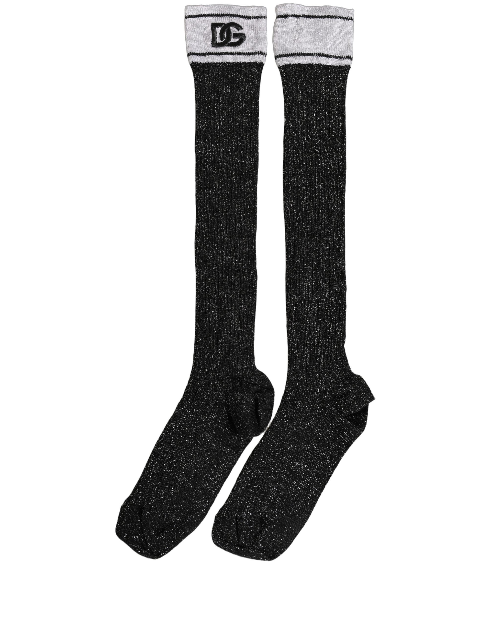 Dolce & Gabbana Black Viscose DG Logo Knee High Accessory Socks
