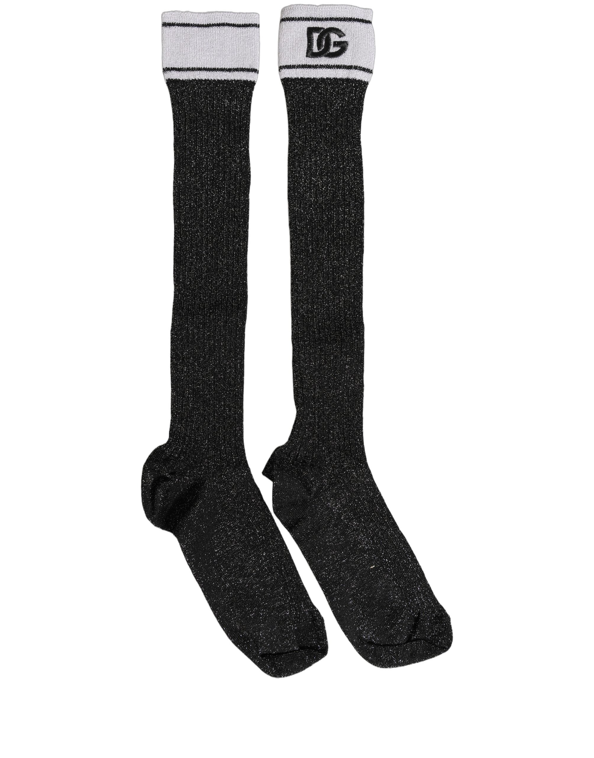 Dolce & Gabbana Black Viscose DG Logo Knee High Accessory Socks