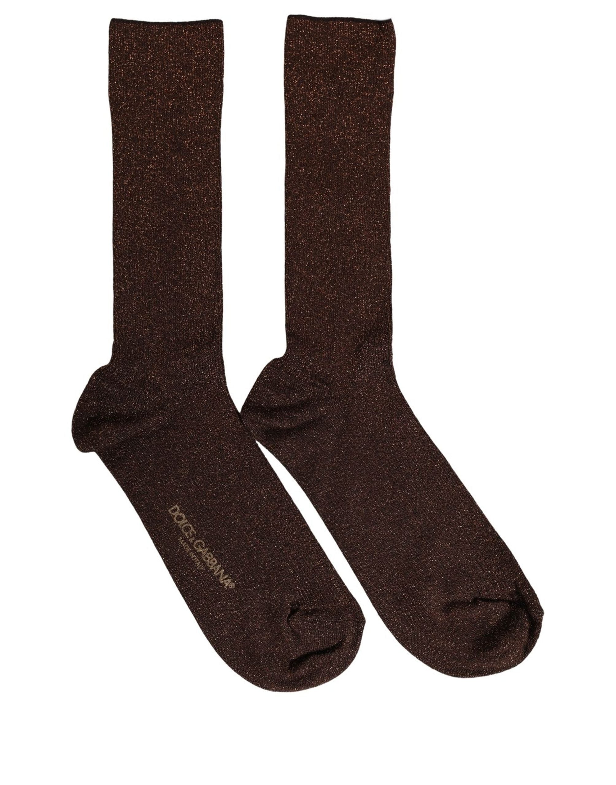 Dolce & Gabbana Dark Brown Viscose Logo Mid Accessory Socks