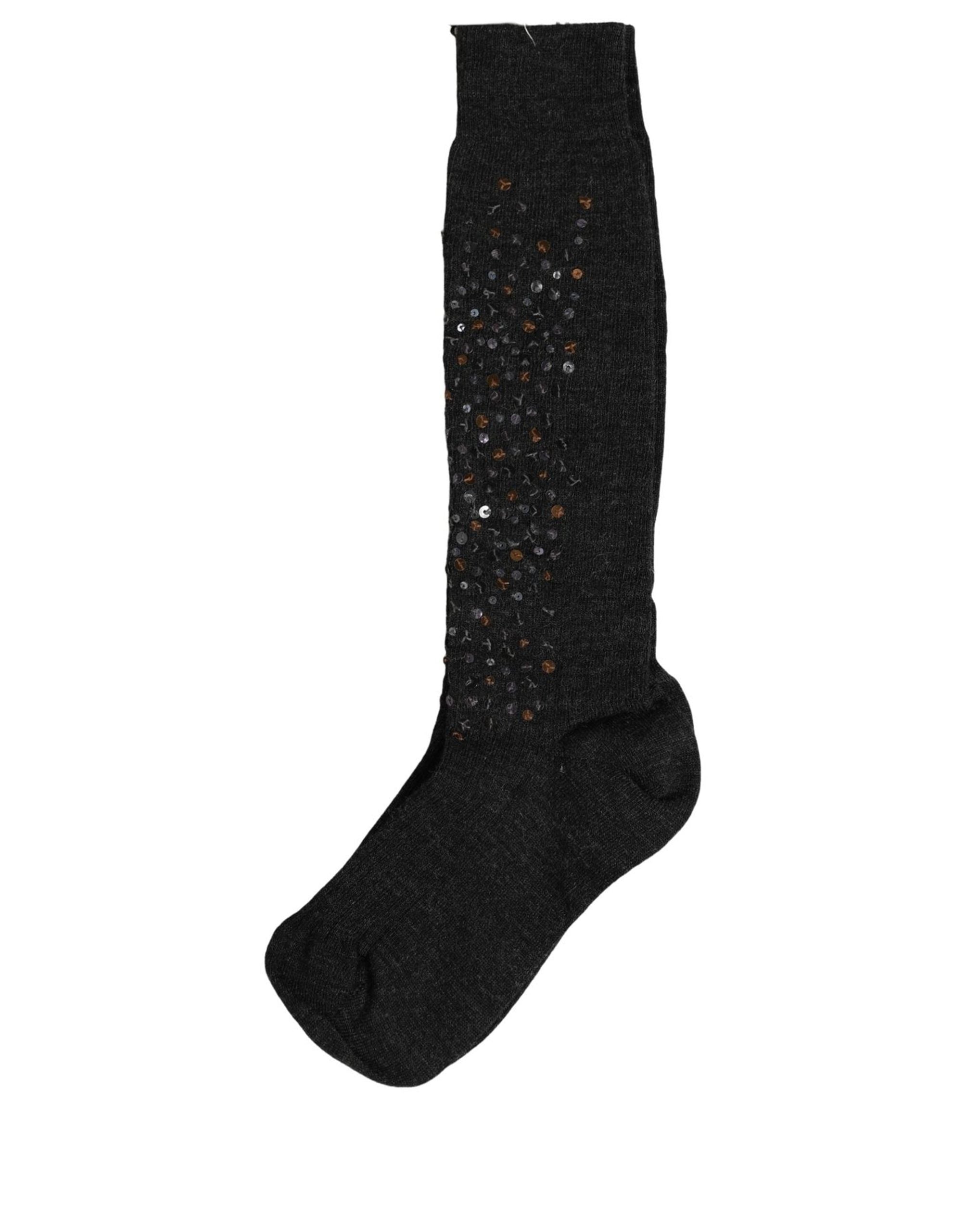 Dolce & Gabbana Dark Gray Sequined Wool Knee High Accessory Socks