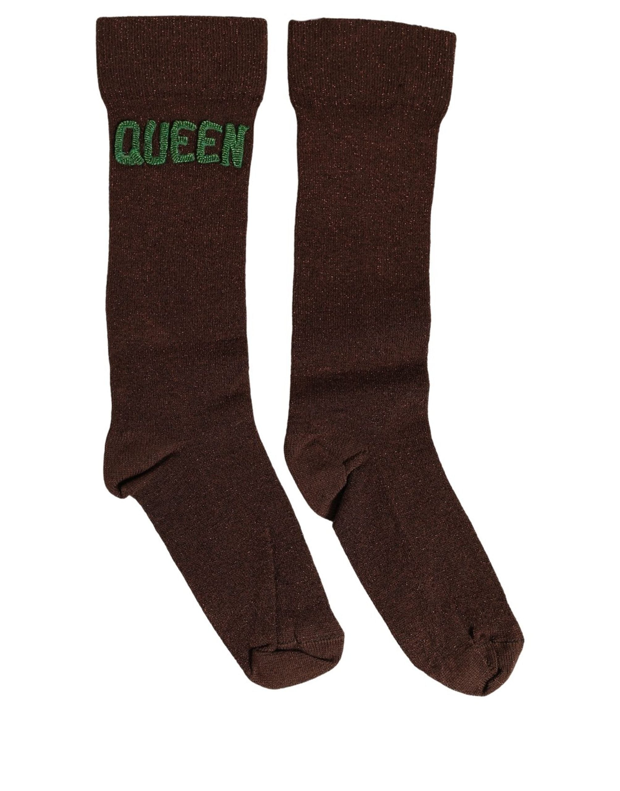 Dolce & Gabbana Brown Embroidered Cotton Mid Accessory Socks