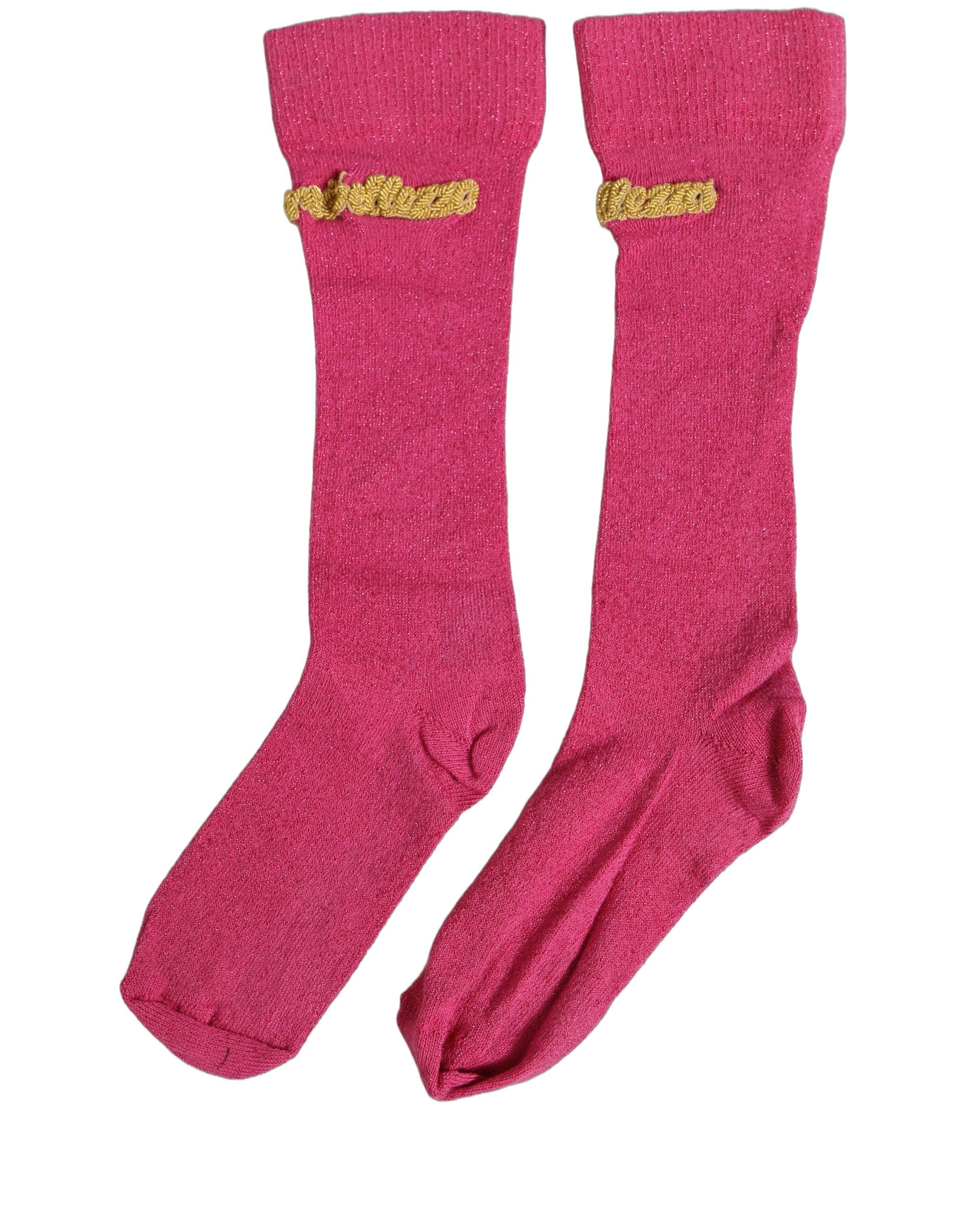 Dolce & Gabbana Pink Embroidered Cotton Mid Accessory Socks