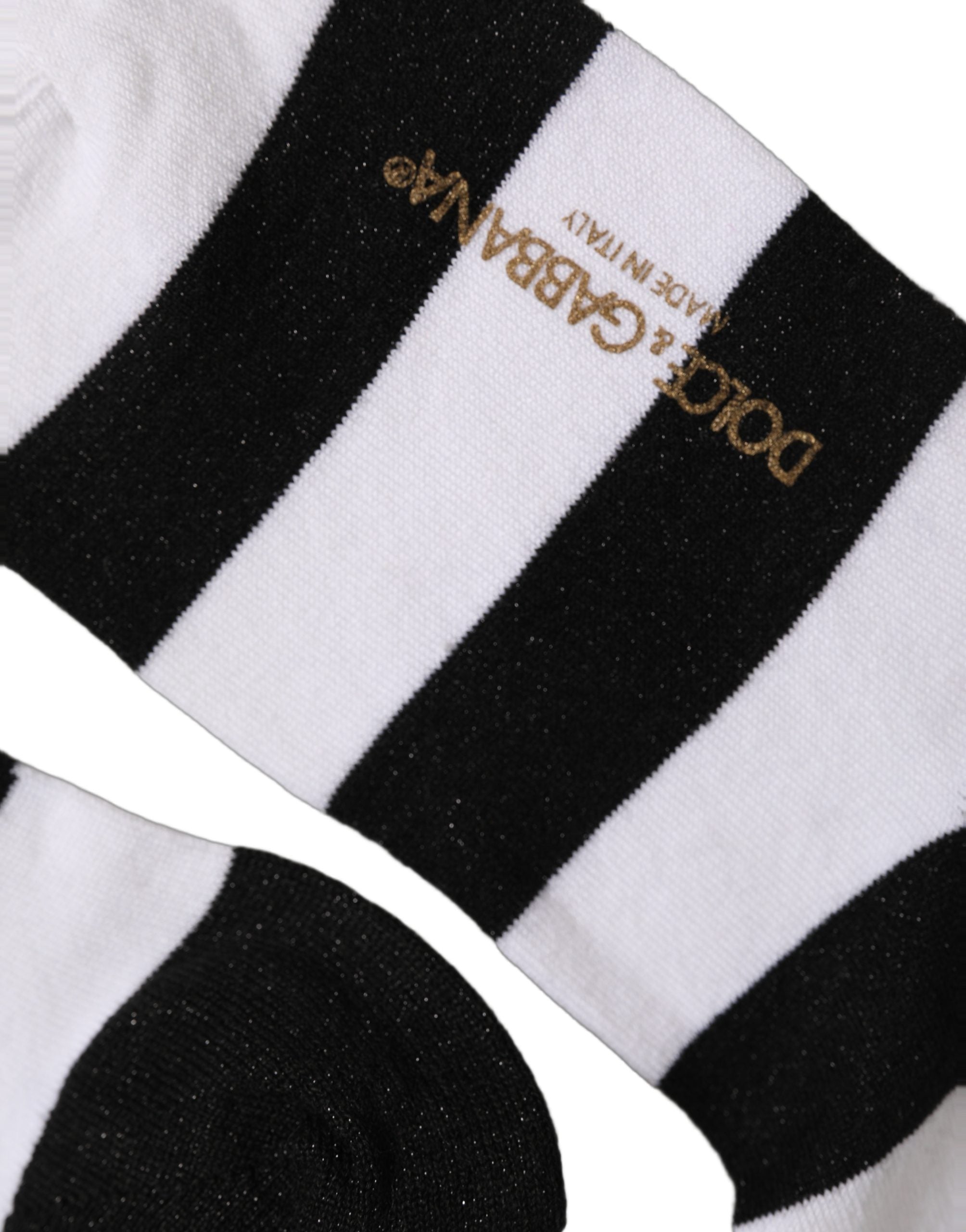 Dolce & Gabbana Black White Stripes Mid Accessory Socks