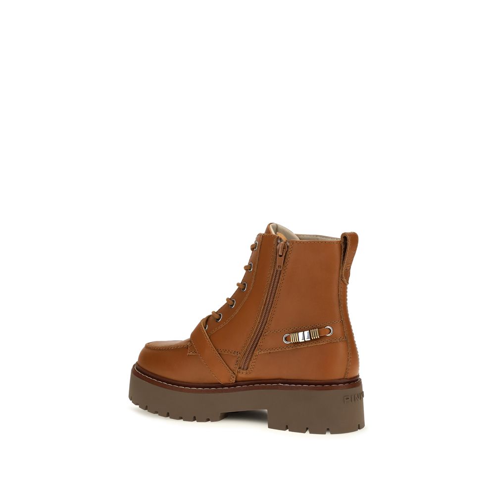 PINKO Brown Leather Lace-Up Boots