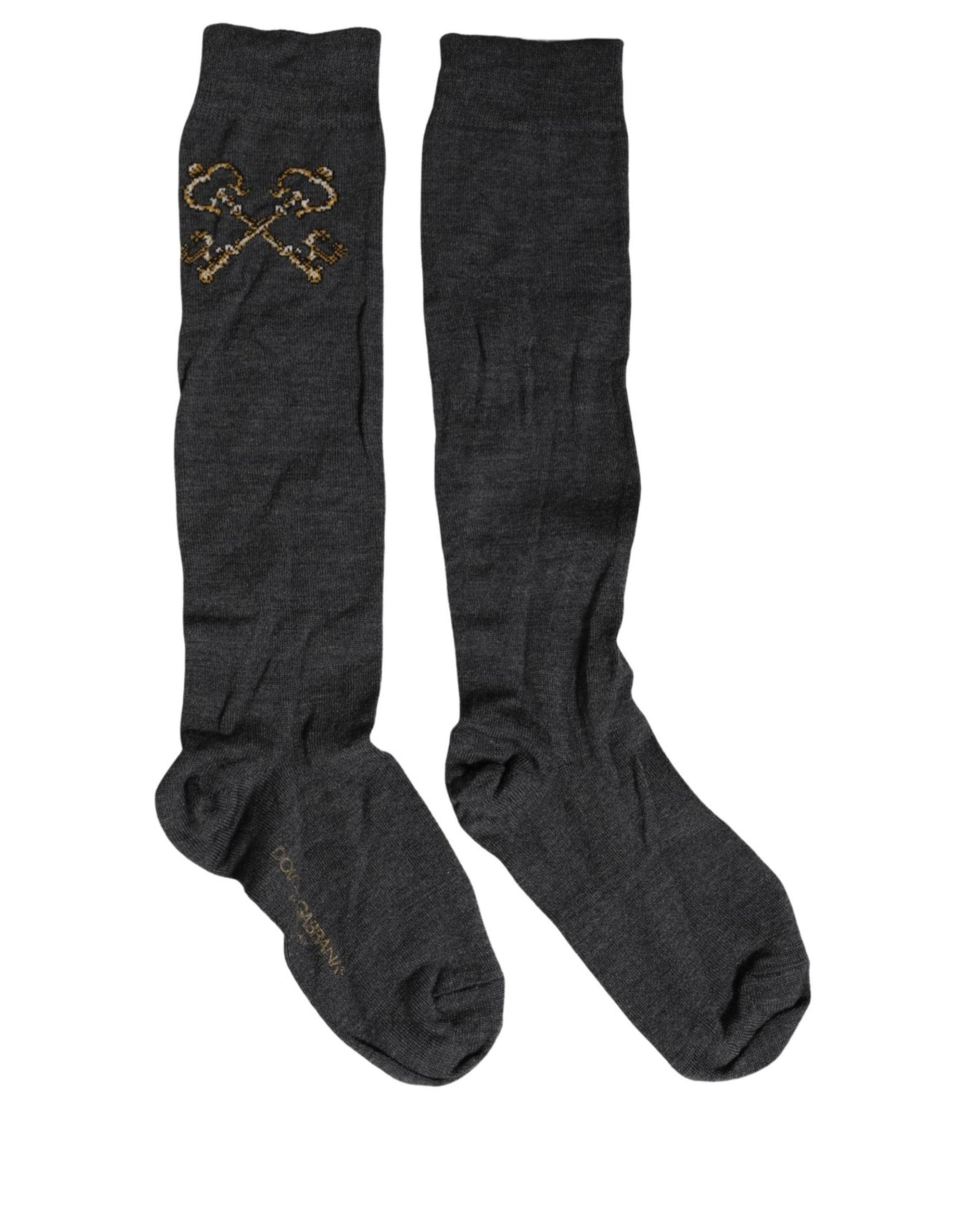 Dolce & Gabbana Dark Gray Wool Over The Knee High Accessory Socks