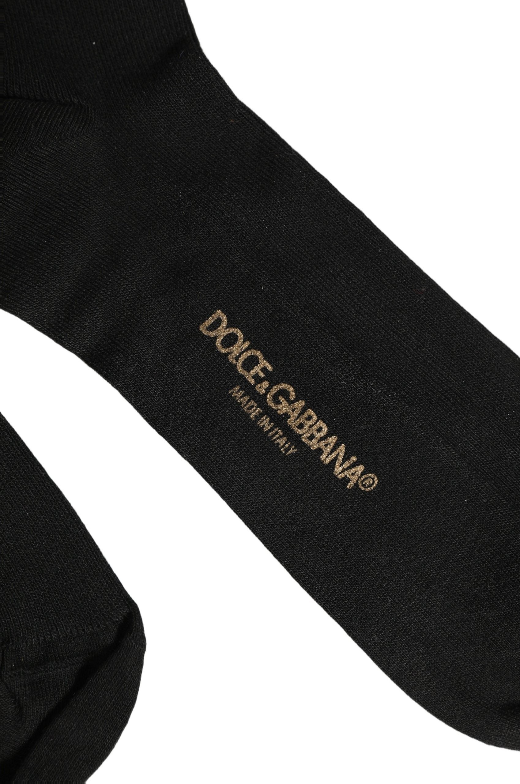 Dolce & Gabbana Black Cotton Ribbed Logo Over The Women Socks